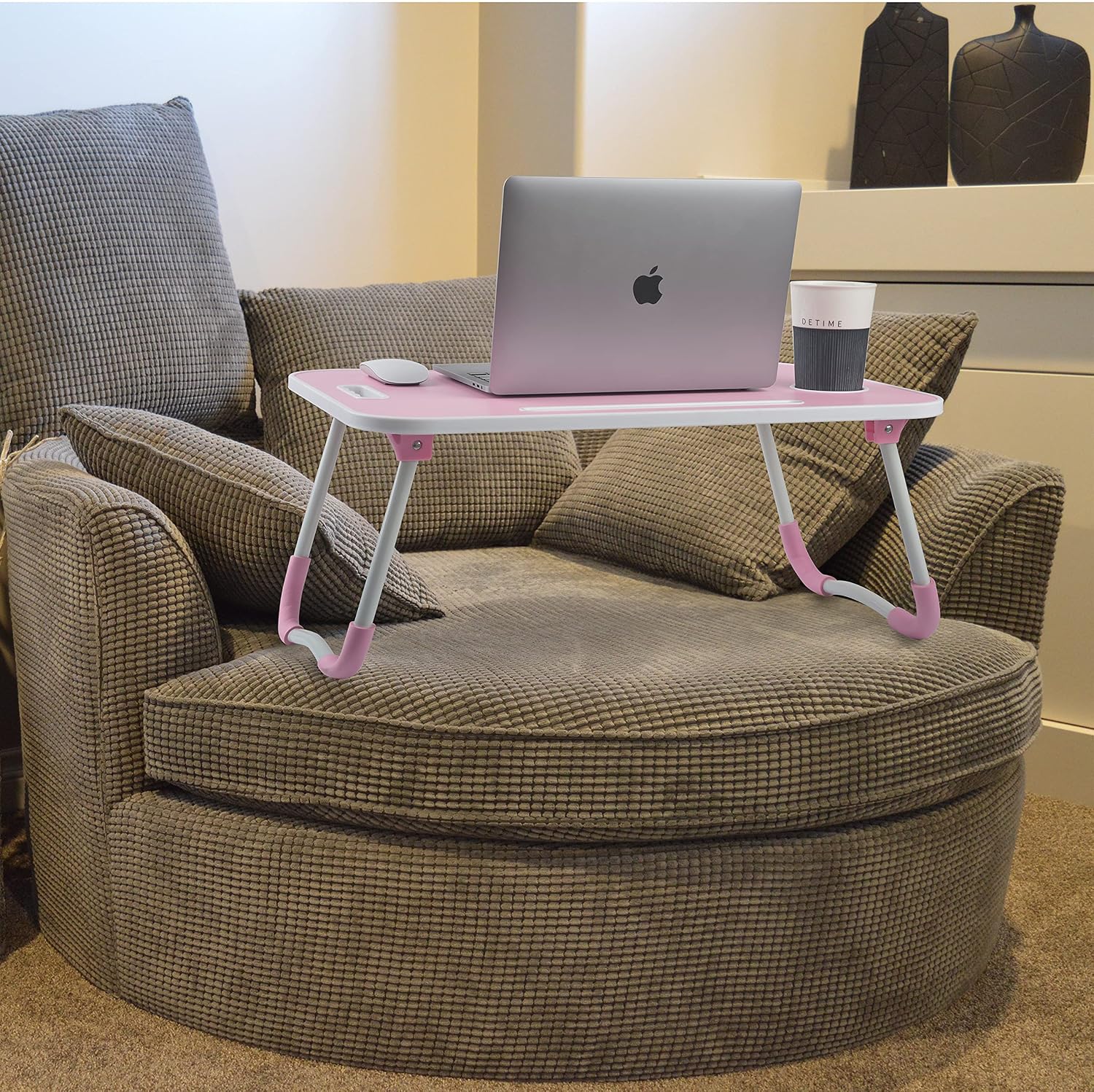 Finnhomy Bed Laptop Table Tray Foldable Lap Desk Table Stand, Portable Breakfast Serving Bed Tray with Leg for Eating/Working/Reading/Crafting on Bed Couch Sofa Floor for Adults or Kids-Pink