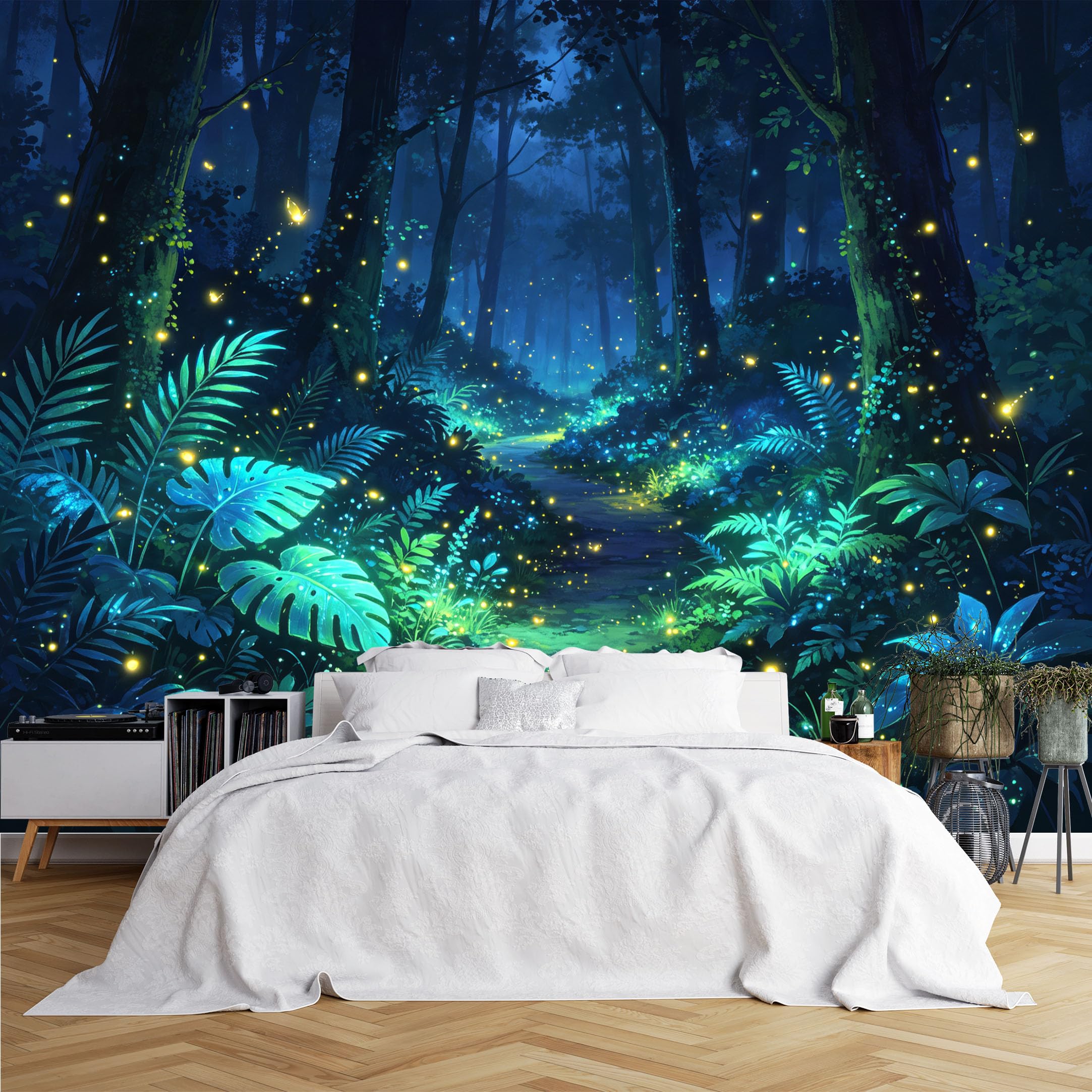 Lcythiazole Ch260615037 Custom Size Wall Murals Anime Firefly Forest Path Night View Wall Murals Large Photo Wallpaper Self-Adhesive Removable Wallpaper For Game Room Bedroom