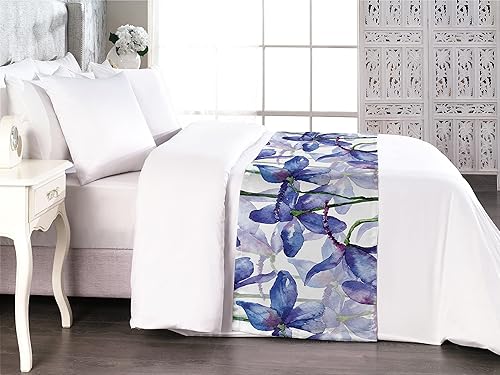 Miniatura 2 de Ambesonne Camino de cama de flores, diseño de acuarela de Delphinium e Iris con estampado de amor primaveral, bufanda decorativa para hoteles,