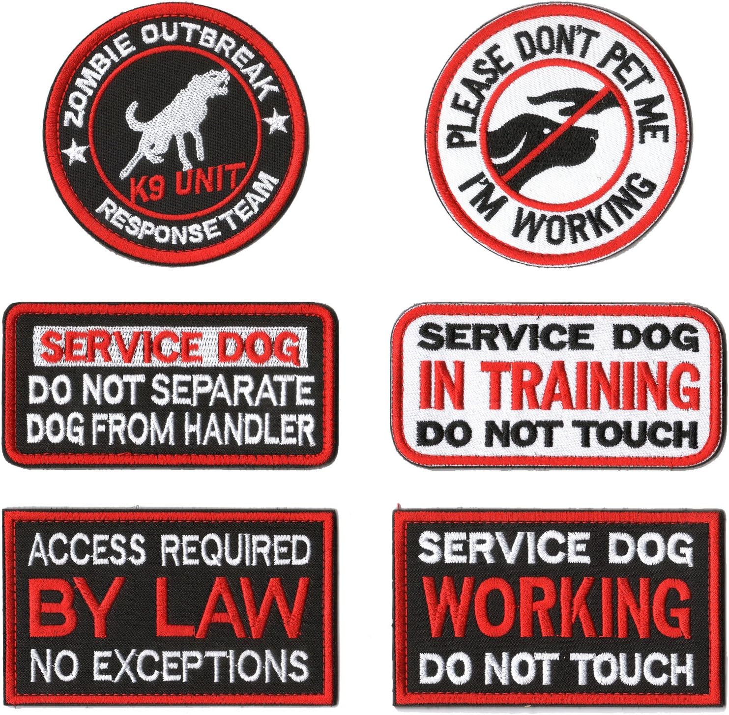 WZT 6 Pieces Service Dog Working Do Not Touch Military Tactical Morale Badge Hook & Loop Fastener Patch