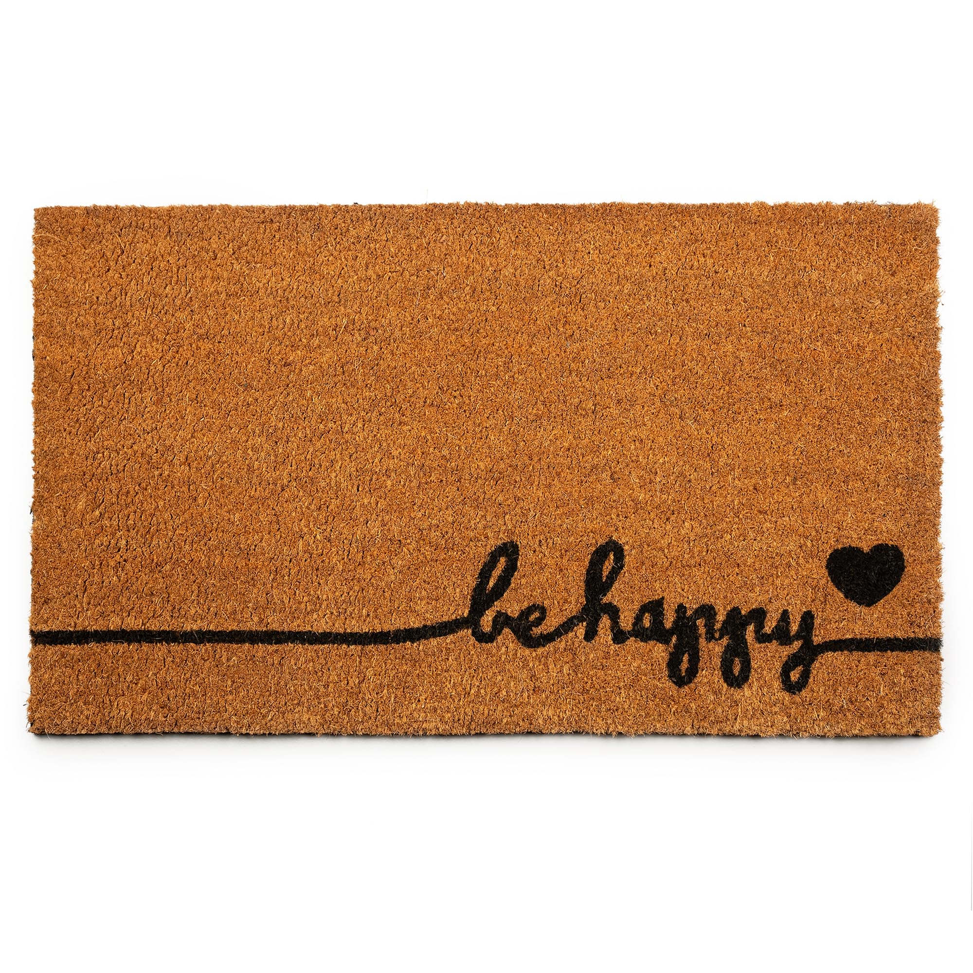 PLUS Haven Pure Coco Coir Doormat with Heavy-Duty Backing - Be Happy - Size: 17-Inches x 30-Inches Pile Height: 0.6-Inches - Perfect Color/Sizing for Outdoor/Indoor uses.