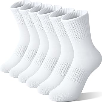 Unisex School Kids Boys Girls Athletic Socks Soft Cotton Student Uniform White Black Gray Crew Socks 6 Pairs