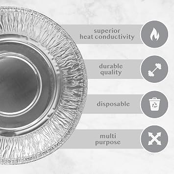 PLASTICPRO 10'' Inch Round Deep Tin Foil Pans Disposable Aluminum, Freezer & Oven Safe - For Baking, Cooking, Storage, Roasting, Reheating, Pack of 10
