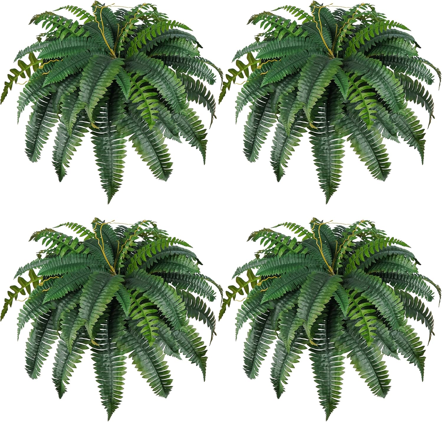 Der Rose 4 Pack 45 inch 60 Leaves Fake Ferns Large, UV Resistant Artificial Plants Outdoor Faux Boston Ferns Bush Plants for Home Porch Patio Hanging Decor