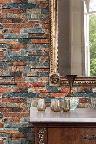 Miniatura 9 de KUKANTST Papel tapiz de piedra de ladrillo para despegar y pegar, 17.8 x 472 pulgadas, papel de pared autoadhesivo extraíble, papel de pared