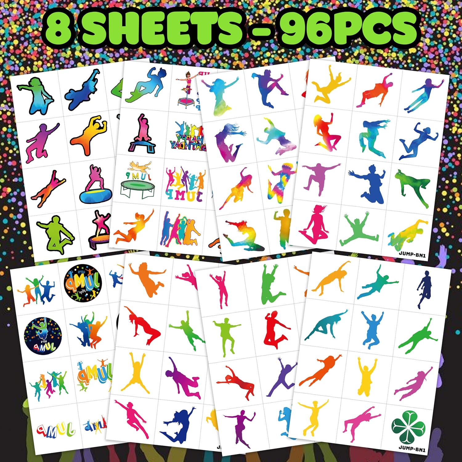 96PCS Jump Zone Trampoline Temporary Tattoos for Kids Boys Girls image 3