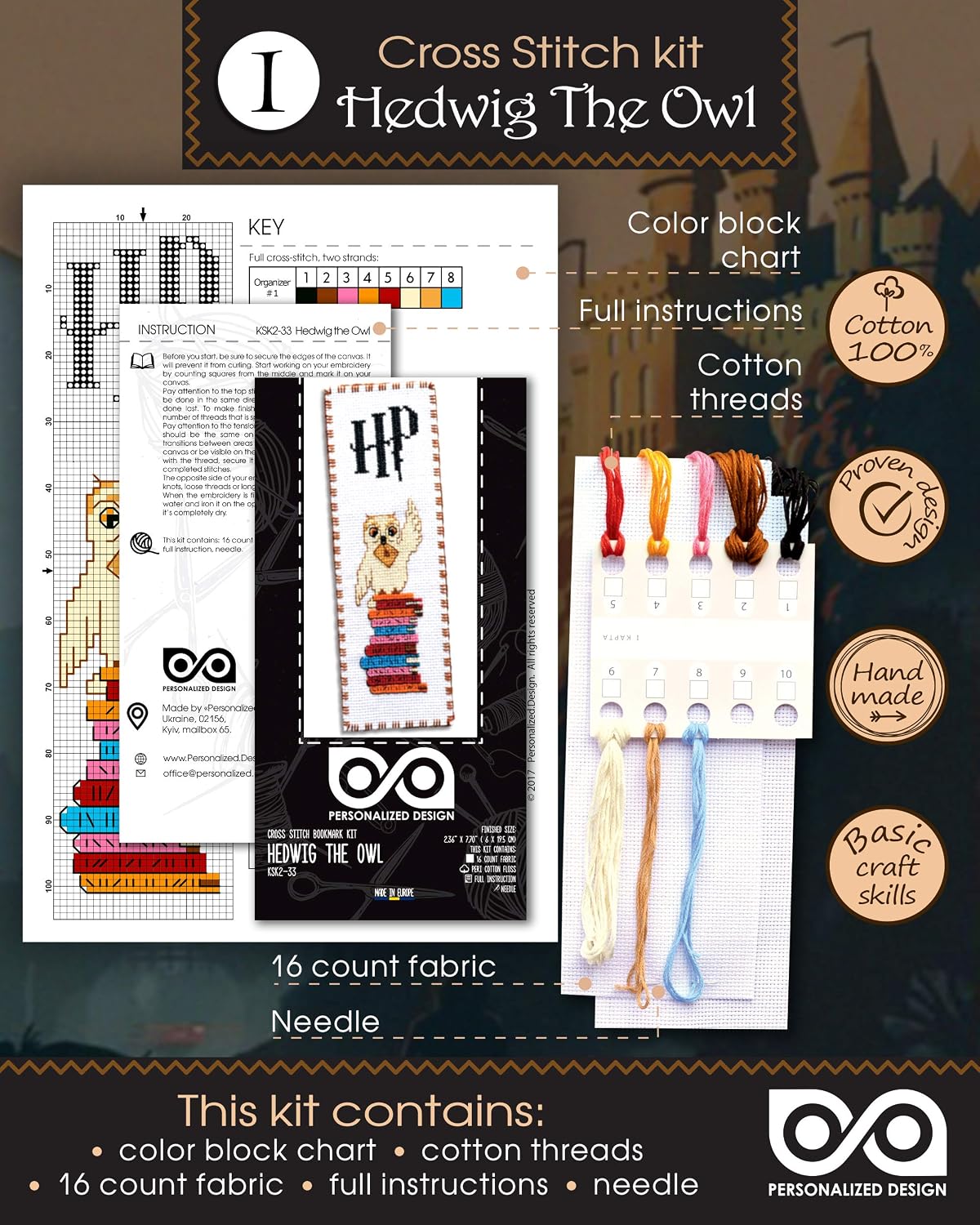 Personalized.Design Counted Cross Stitch Kits - Magical Creatures and Objects - Set of 5 DIY Embroidery Bookmarks