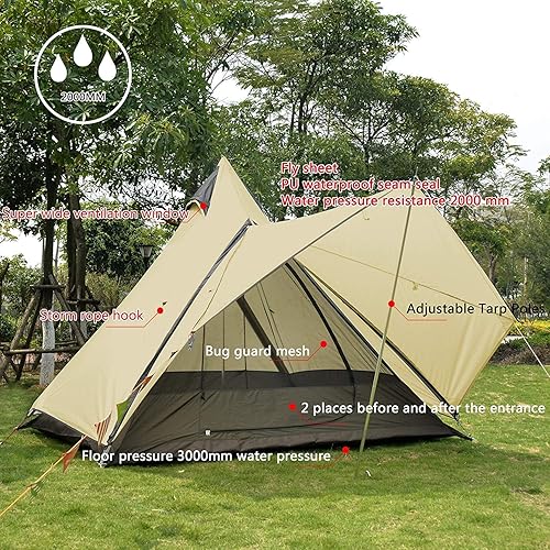 Miniatura 4 de Tienda de campaña pirámide tipi para adultos, tienda de campaña india tipi, tienda de campaña de doble capa para acampar al aire libre, senderismo,