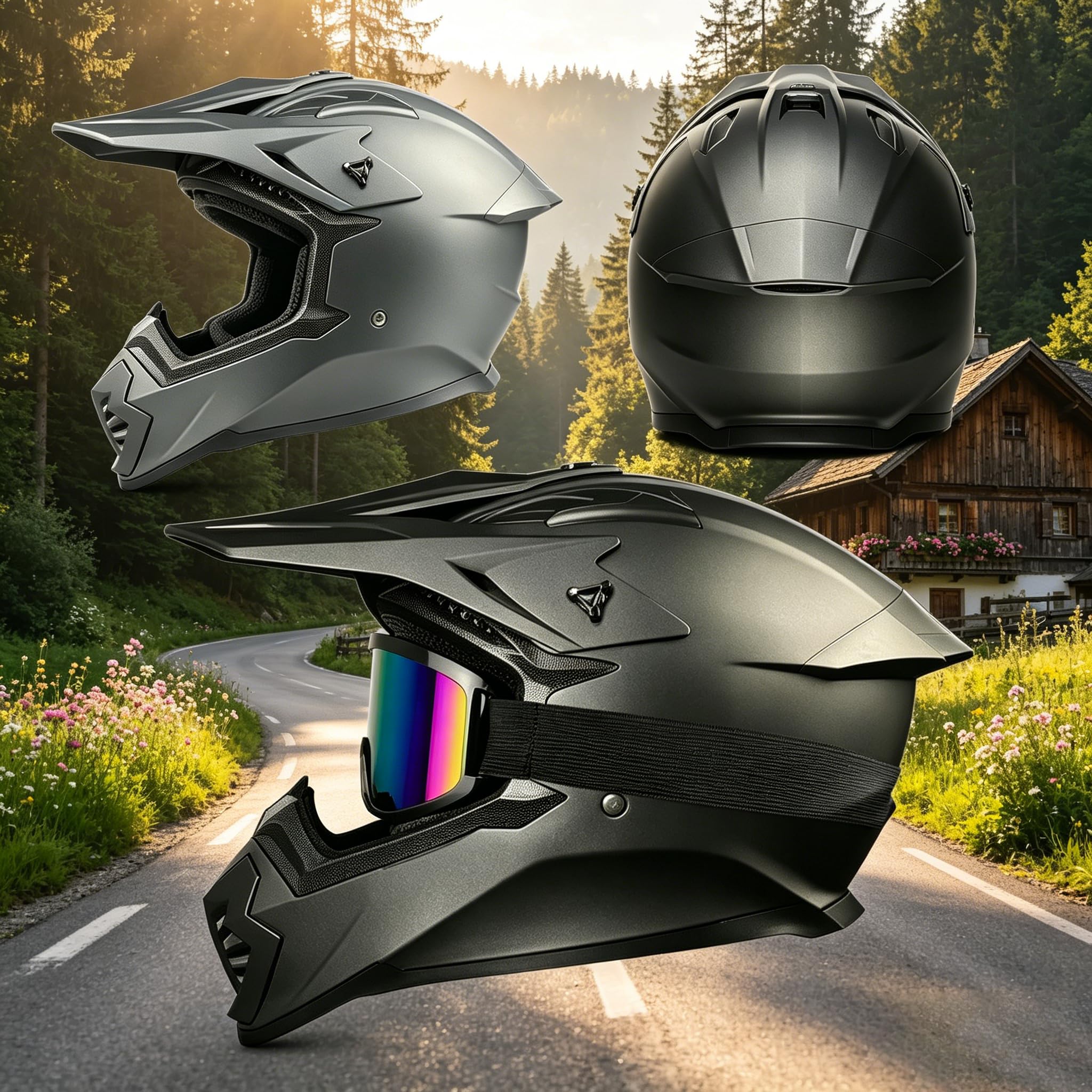Motocross MTB Helm Fullface, Erwachsener Cross Helm mit Brille Maske Handschuhe, Motorrad Downhill Full Face Helm ATV Motorradhelm Inklusive 3 Größen Helmfutter