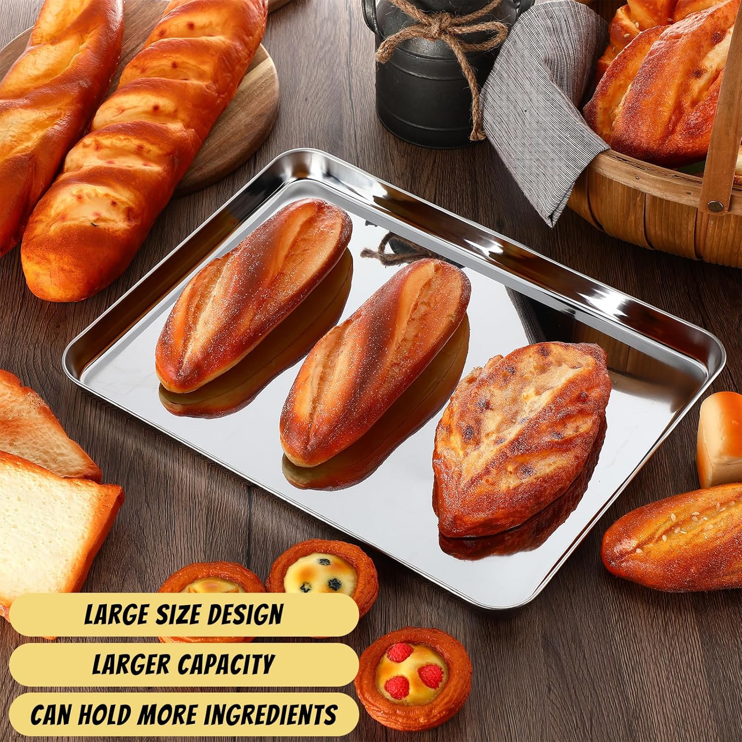 Mimorou 6 Pcs Baking Sheet Set Stainless Steel Cookie Sheet Cookie Baking Pan Bakeware Oven Tray Dishwasher Safe Commercial Grade Pans(16x12x1 Inch)
