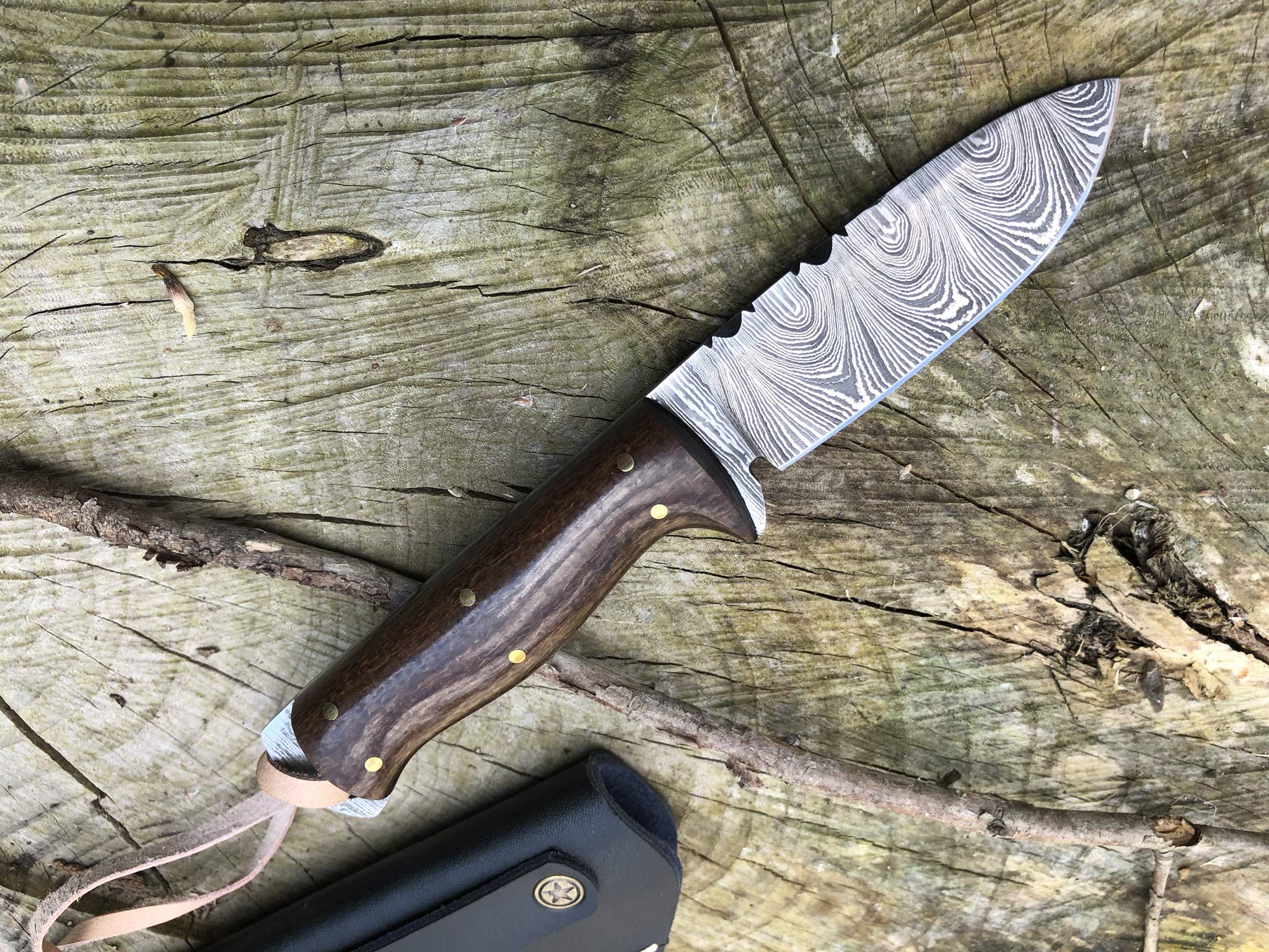 Perkin Coltello da Caccia Damasco con Coltello Sharpcraft a Lama Fodera SK1300