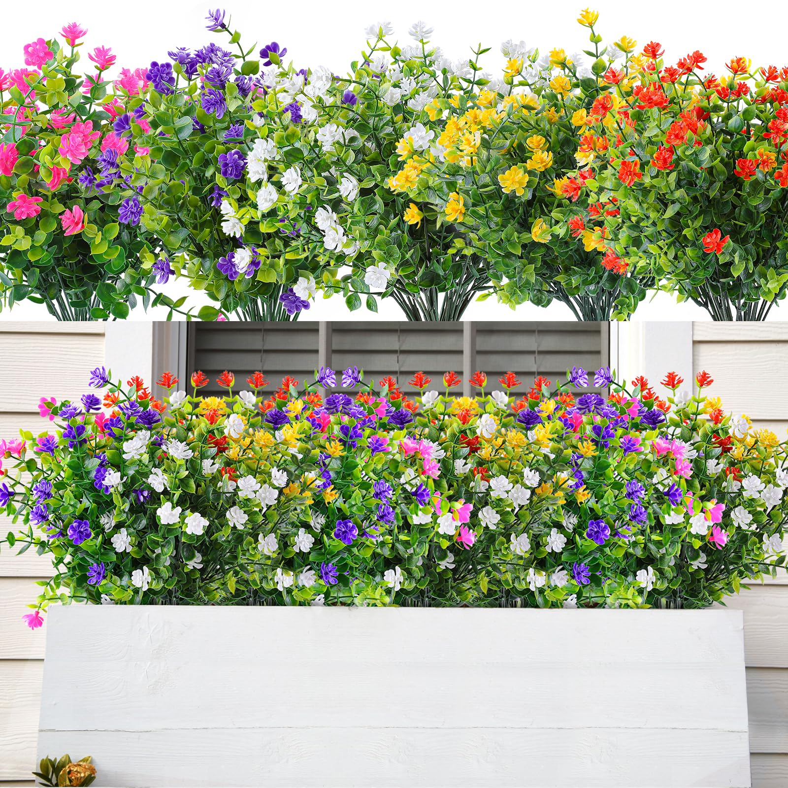 AmyHomie 20 Bundles Artificial Flowers for Outdoor Outside Spring Summer Decoration UV Resistant Faux Flowers No Fade Fake Plastic Plants Garden Porch