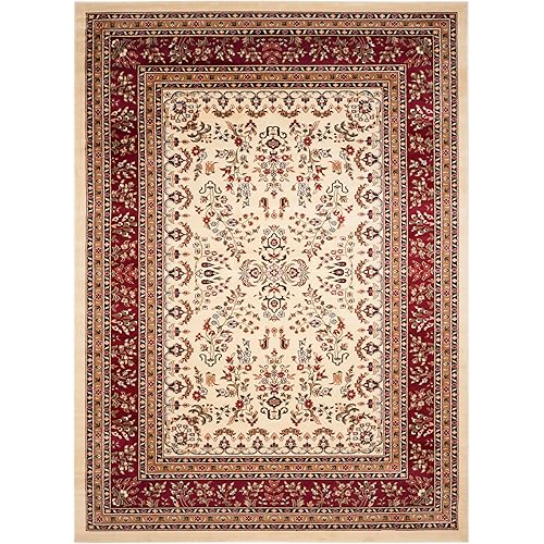 SAFAVIEH Lyndhurst Collection Area Rug - 8' x 10', Ivory & Red, Traditional Oriental Design, Non-Shedding & Easy Care, Ideal for High Traffic Areas in Living Room, Bedroom (LNH331A)