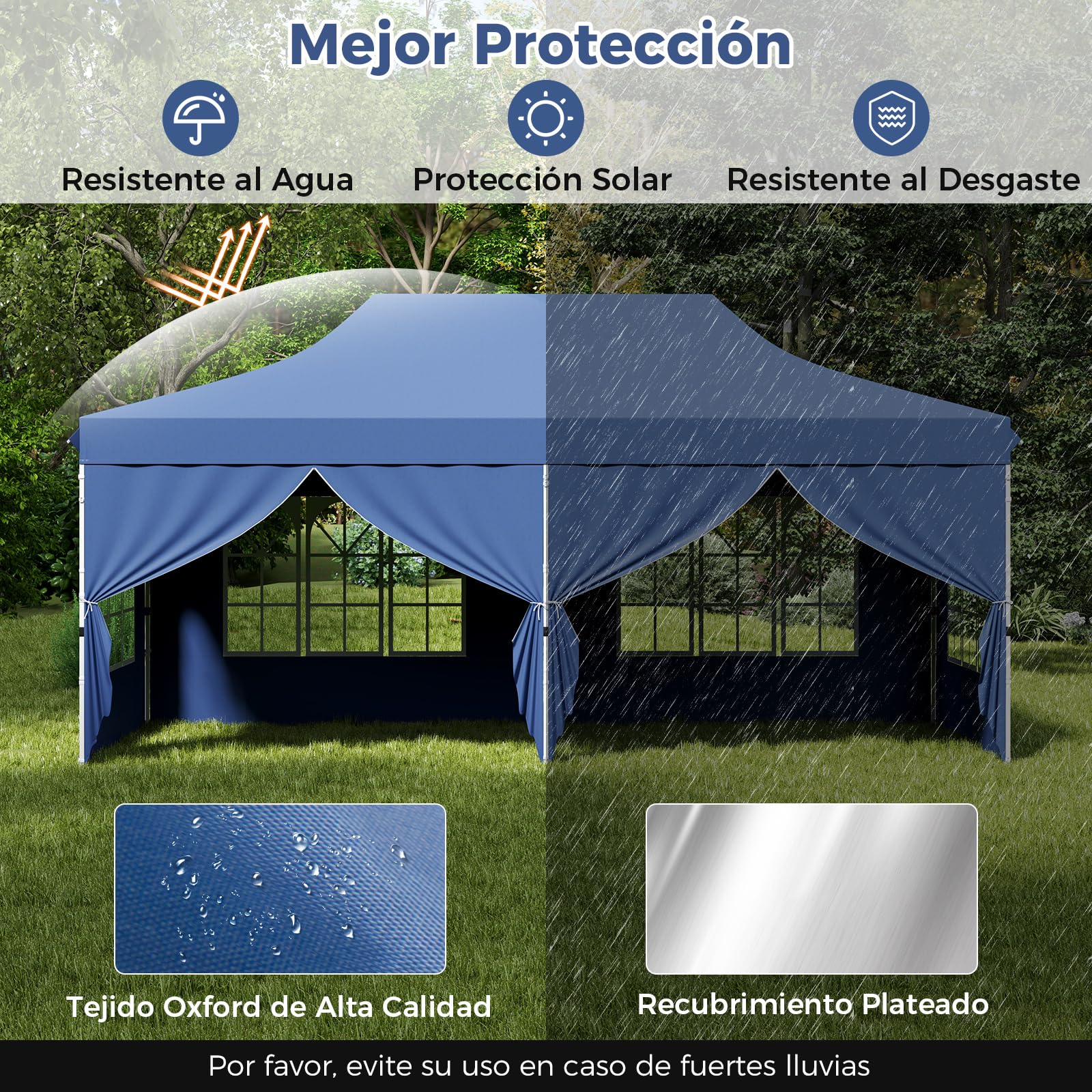 COSTWAY Carpa Plegable 3x6m, 6 Paredes Laterales Desmontables, Pergolas de Jardin Pop UP, Protección UV 50+ Impermeable, 6 Sacos de Arena, Cenadores Pabellón Jardin Exteriores (Azul)