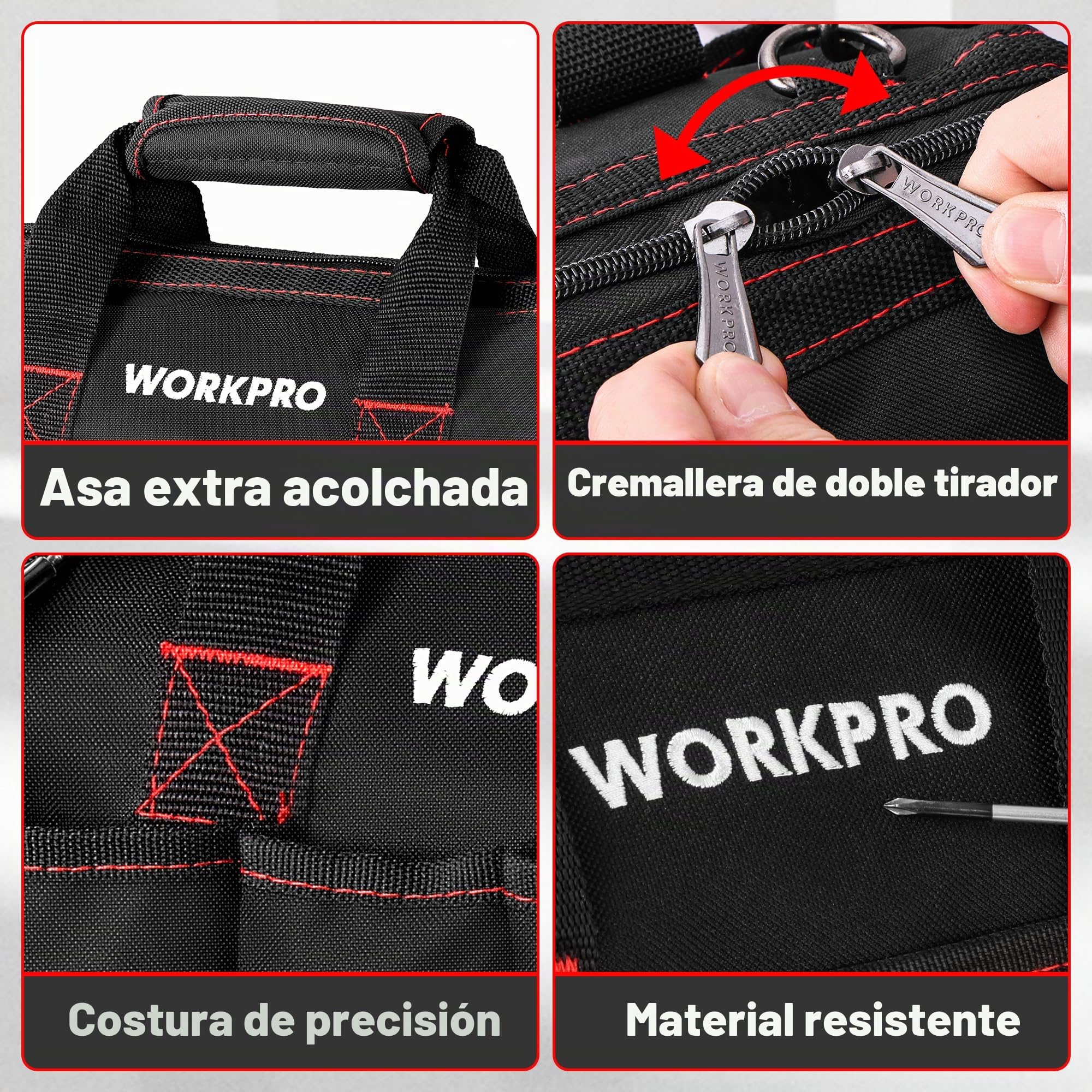WORKPRO W081021A Bolsa de herramientas, bolsa de almacenamiento de boca ancha multiusos, 14 pulgadas, azul, negro