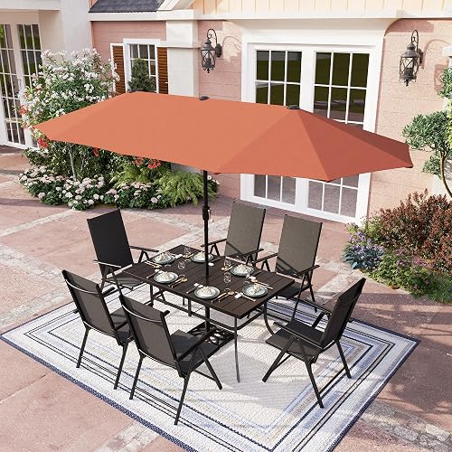 PHI VILLA Outdoor Patio Dining Set with Umbrella for 6,