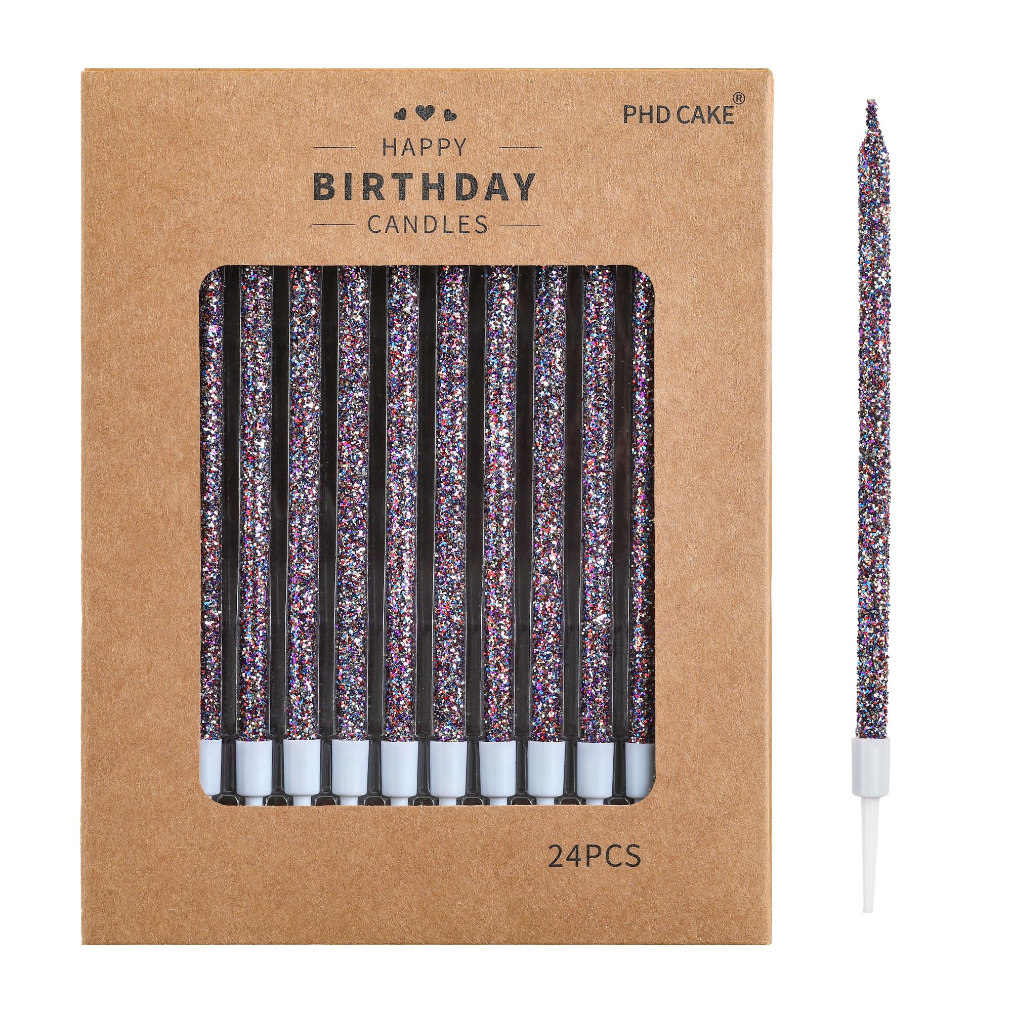 PHD CAKE Starry Sky Glitter Long Thin Metallic Birthday Candles, Cake Candles, Birthday Parties, Wedding Decorations, Party Candles