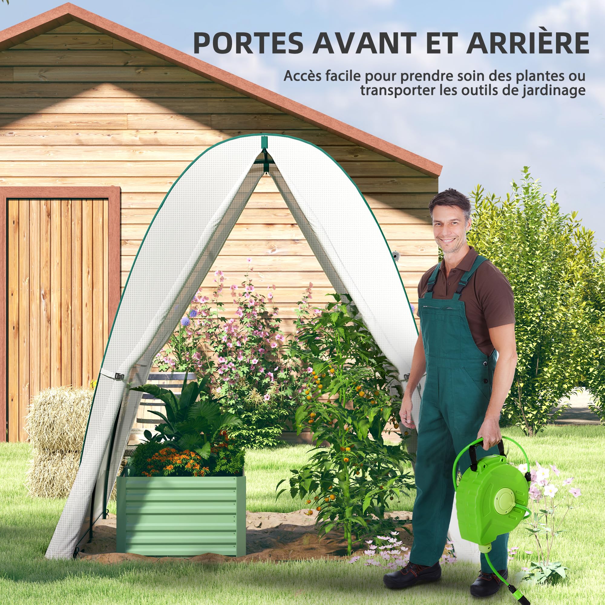 Outsunny Serre de Jardin PE Bâche 140 g/m² 180 x 180 x 200 cm Blanc | Serre de Balcon, Châssis en Acier, 2 Portes Zippées Enroulables, pour Légumes Plantes Fleurs, Intérieur et Extérieur