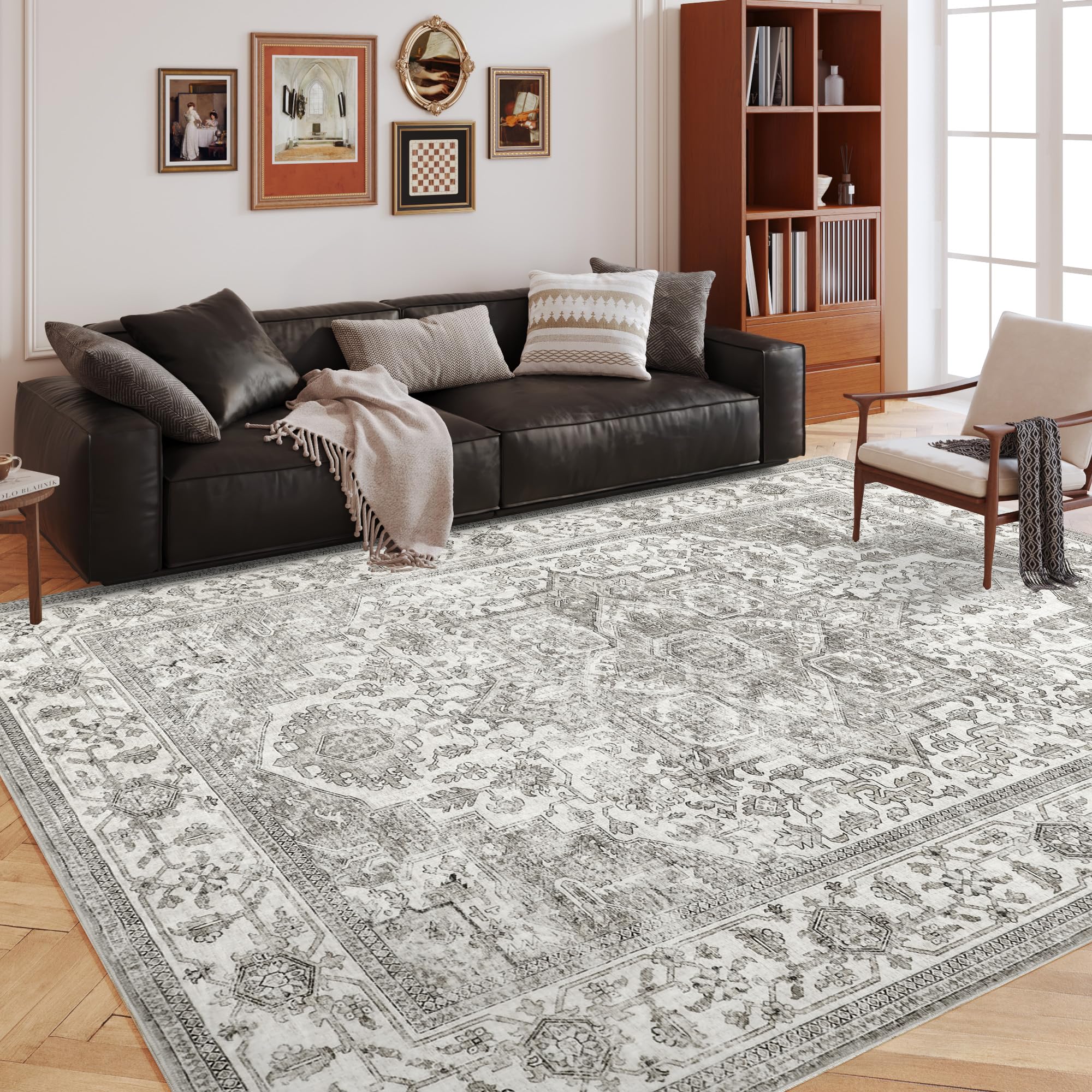 HUGEAR Area Rug Living Room Rugs Taupe Medallion Large Soft Fluffy Low Pile Carpet for Bedroom Kitchen Dining Room Floor Home Office Washable Rug Modern Large Rug (Taupe, 8'x10')