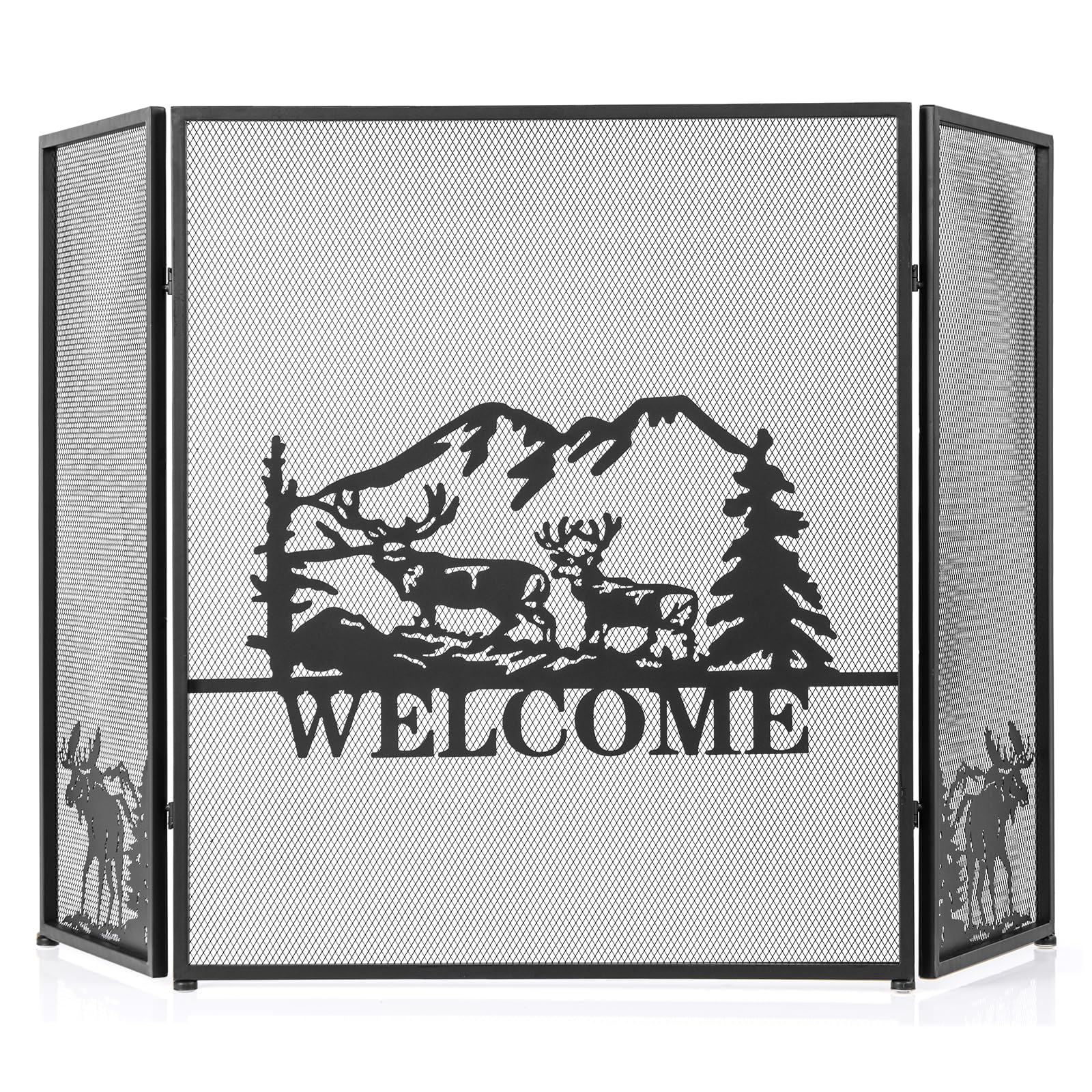 LIFEZEAL Griglia di protezione antincendio pieghevole in metallo, 3 pezzi, 132 x 79 cm, copertura parascintille per camino aperto, pannelli in ferro battuto, colore nero