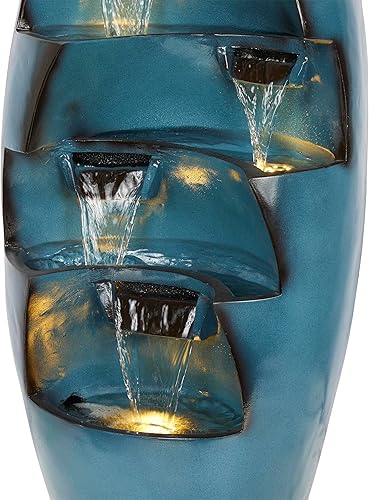 Miniatura 7 de Alpine Corporation Fuente de cascada en cascada de 5 niveles de 39 pulgadas de alto con luces LED, función de agua al aire libre para jardín, patio