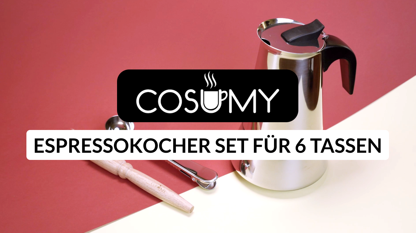 Cosumy Espressokocher Induktion geeignet - 6 Tassen - Edelstahl - Set mit Dosierlöffel und Bürste - 300 ml – Bild 8