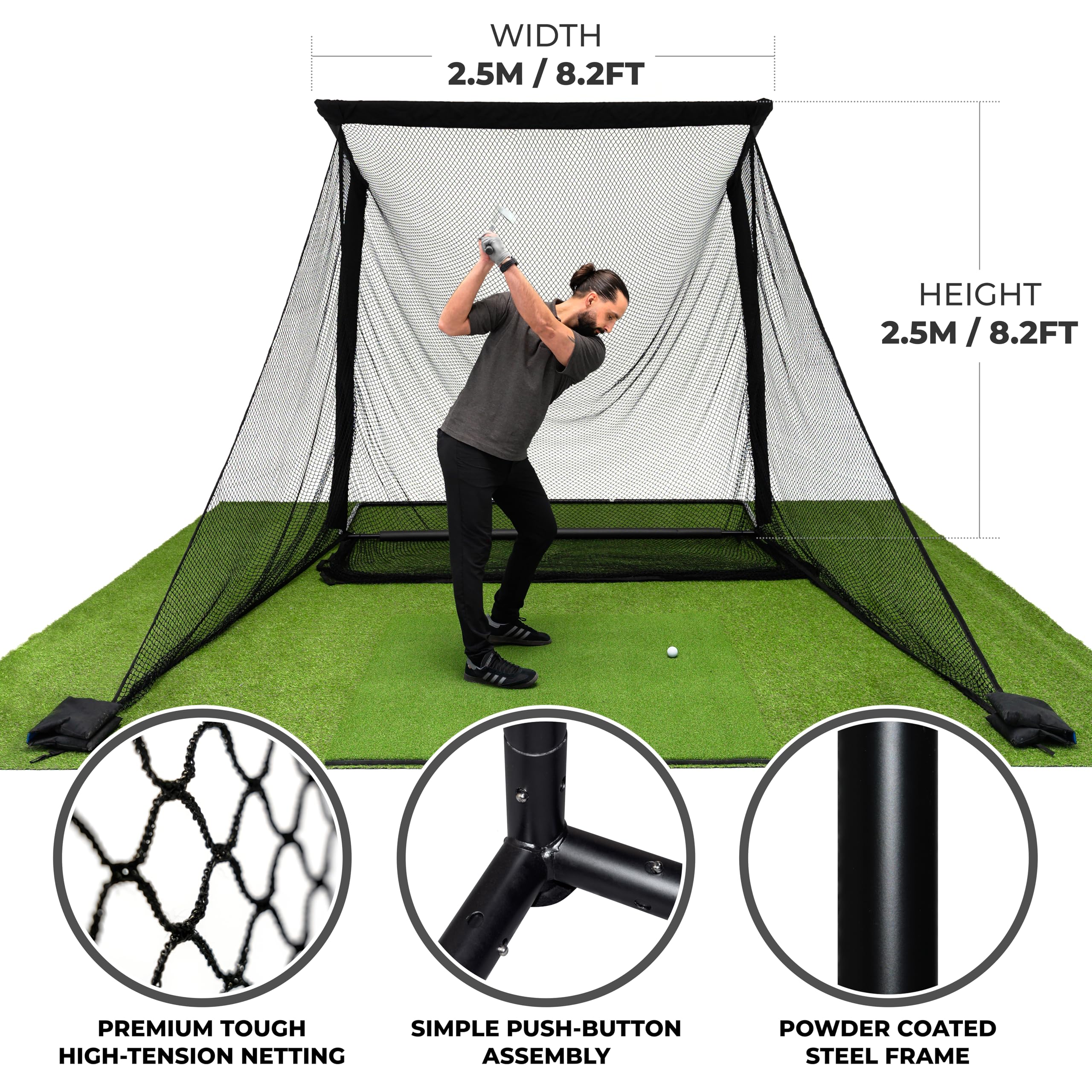 SimSpace Unisex Adult Tri Turf Multifunctional Golf Hitting Mat for Driving and Chipping Practice - Green, 64 cm x 40 cm