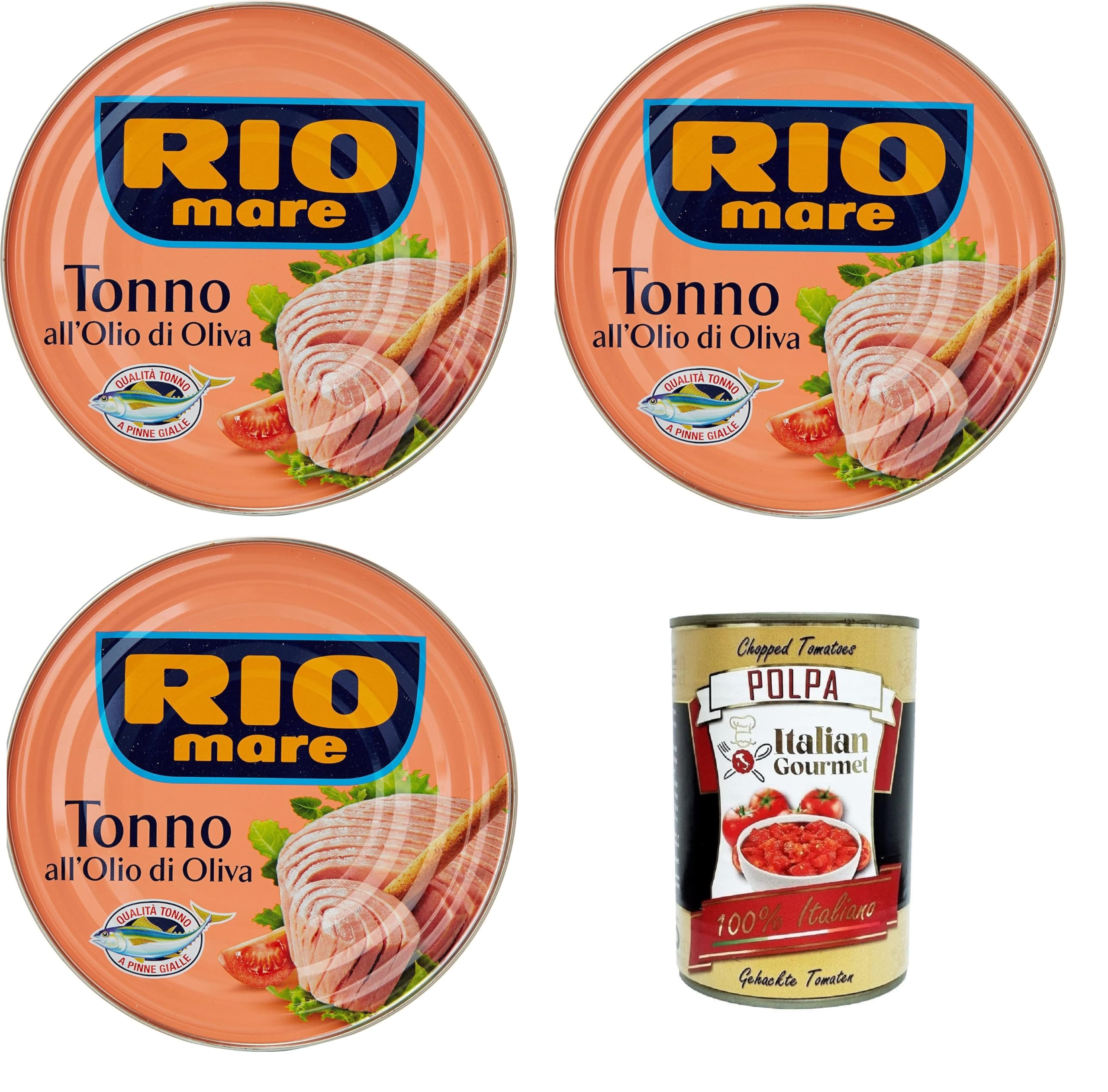 Italian Gourmet Tonno all'Olio di Oliva Thunfisch Konserve zart 3 x 500g | Tranci compatti, reichhaltiger Geschmack, pronti per insalate, pasta fredda, Gesamtnettogewicht 1,5 kg + Kostenlos Polpa 400g