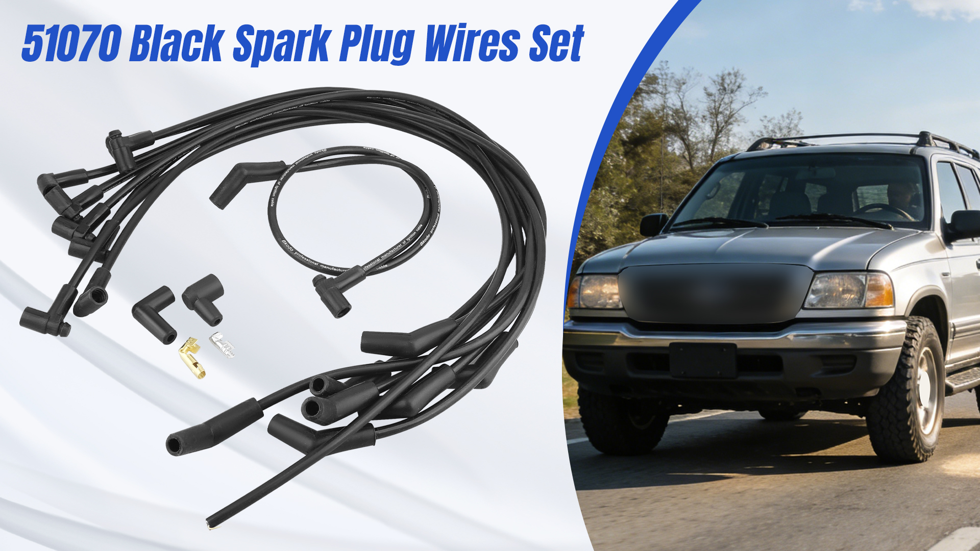 Image of 51070 Black Spark Plug Wires, 135 Degree Plug Ends, HEI Distributor Fit for Ford 260 /289 /302