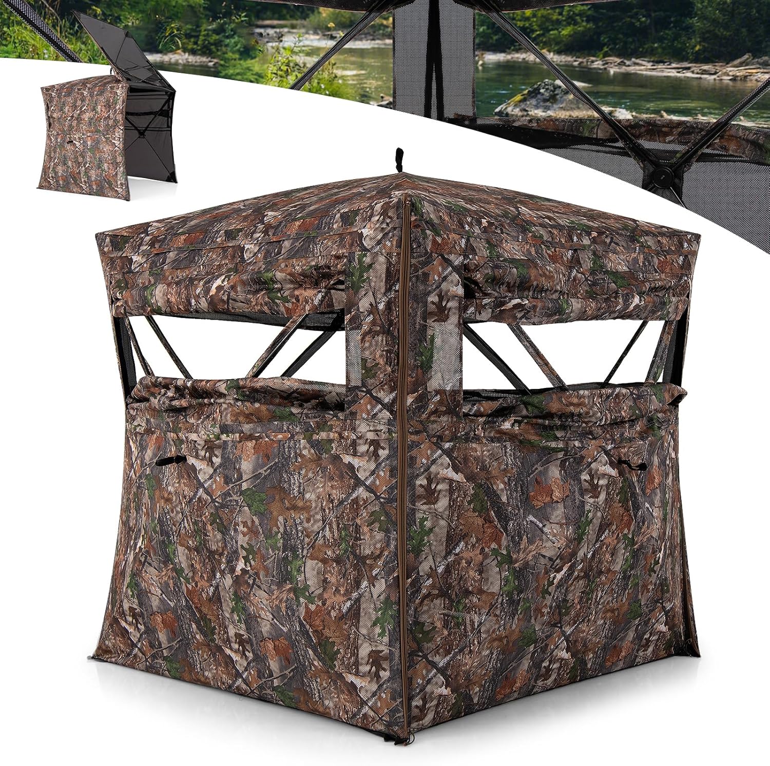 360° Hunting Blind - Pop-Up Camo Tent For Deer/Turkey (Fits 2-3 People)