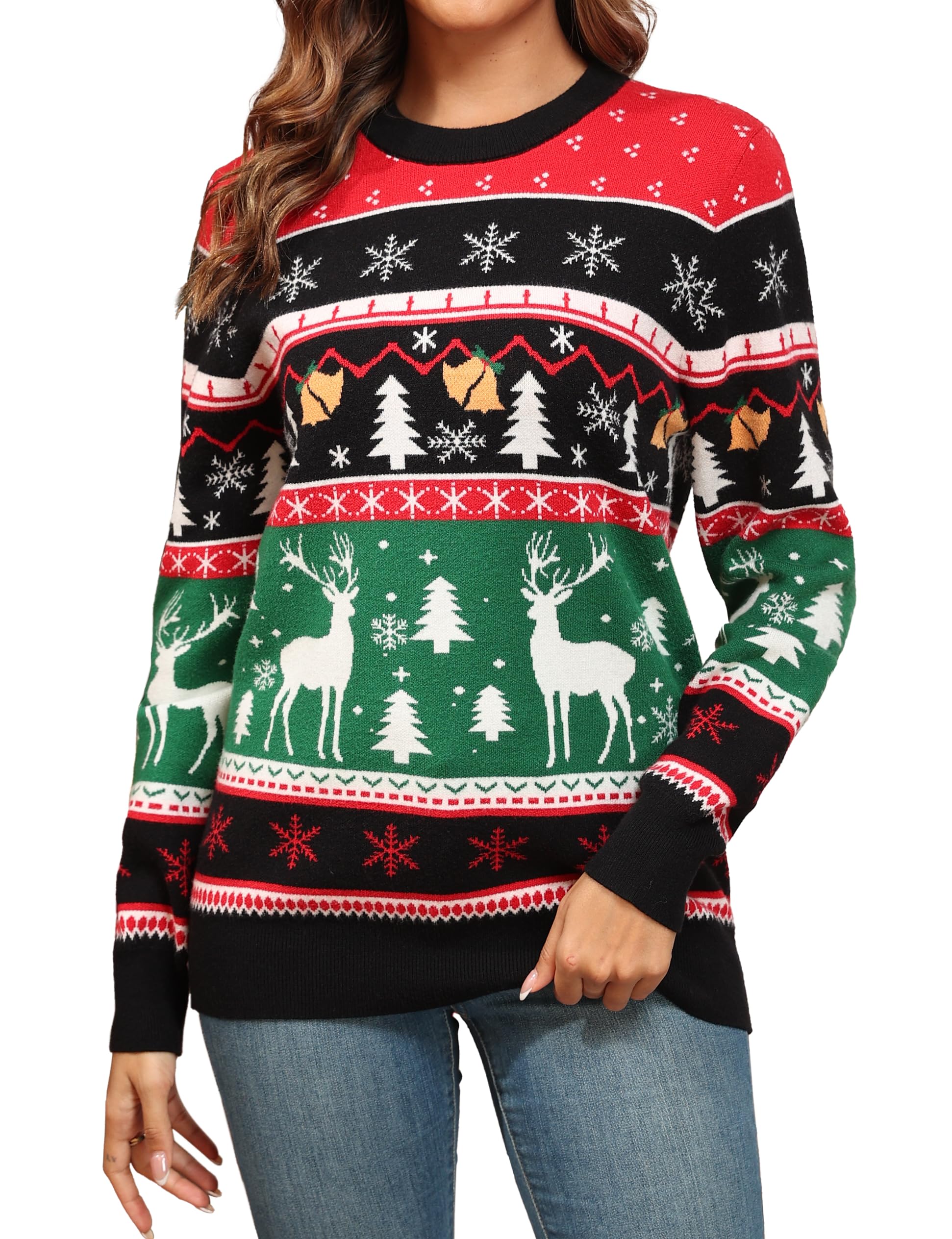 GRECERELLEWomen's Ugly Christmas Sweater Funny Christmas Tree Tunic Pullover Reindeer Crew Neck Holiday Sweater 2024