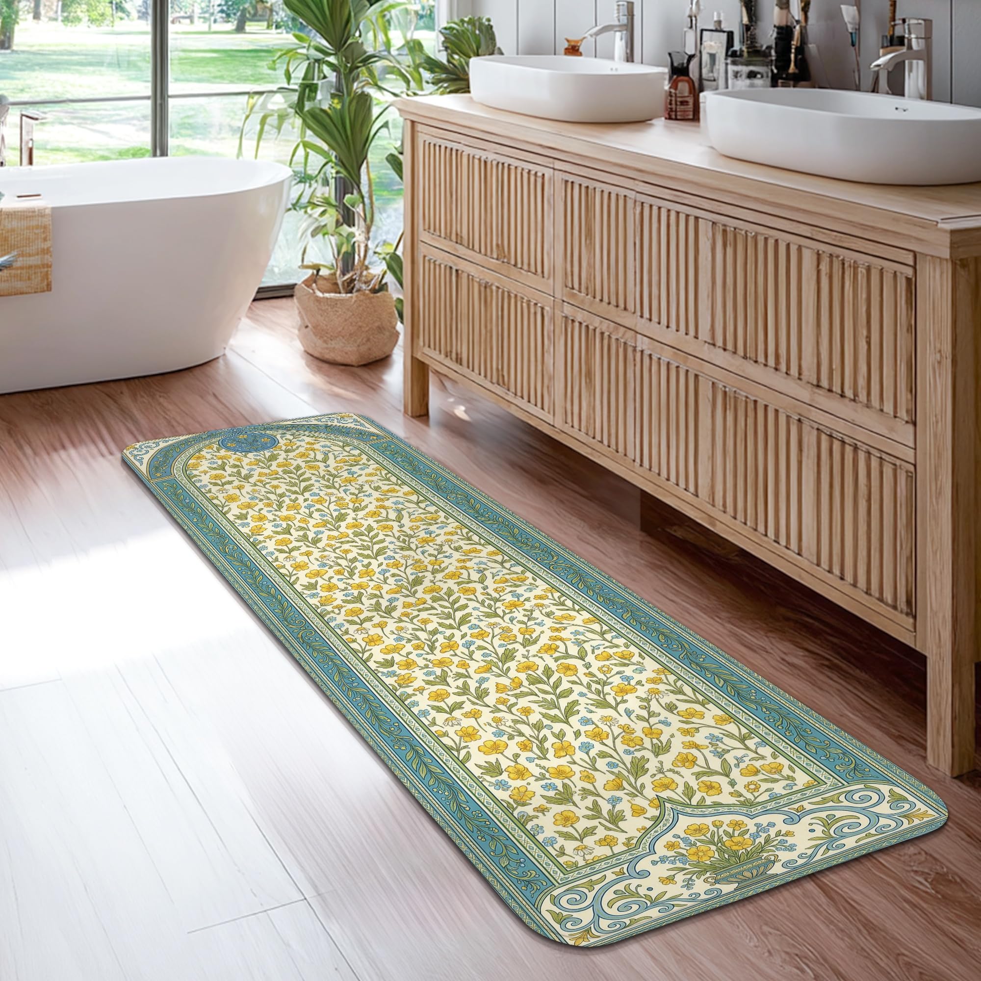 Tapis de cuisine floral jaune printemps pour égayer votre buanderie