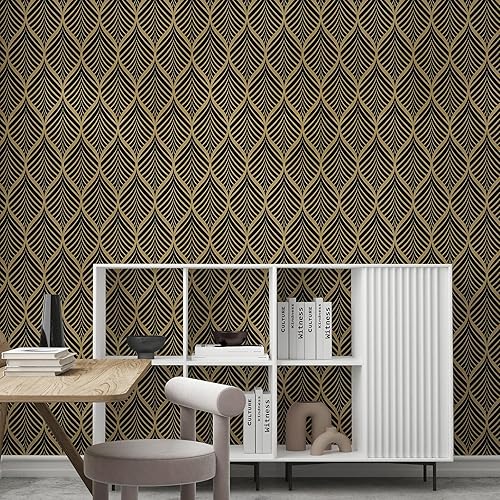 Miniatura 30 de Papel tapiz bohemio dorado, papel de contacto autoadhesivo geométrico, papel de vinilo extraíble, rollo de papel de pared para dormitorio, estante