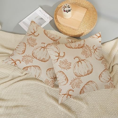 Miniatura 3 de Juego de 2 fundas de almohada de otoño de 16 x 16 pulgadas, decoración de otoño, hojas de arce y calabaza, almohadas de temporada para exteriores,