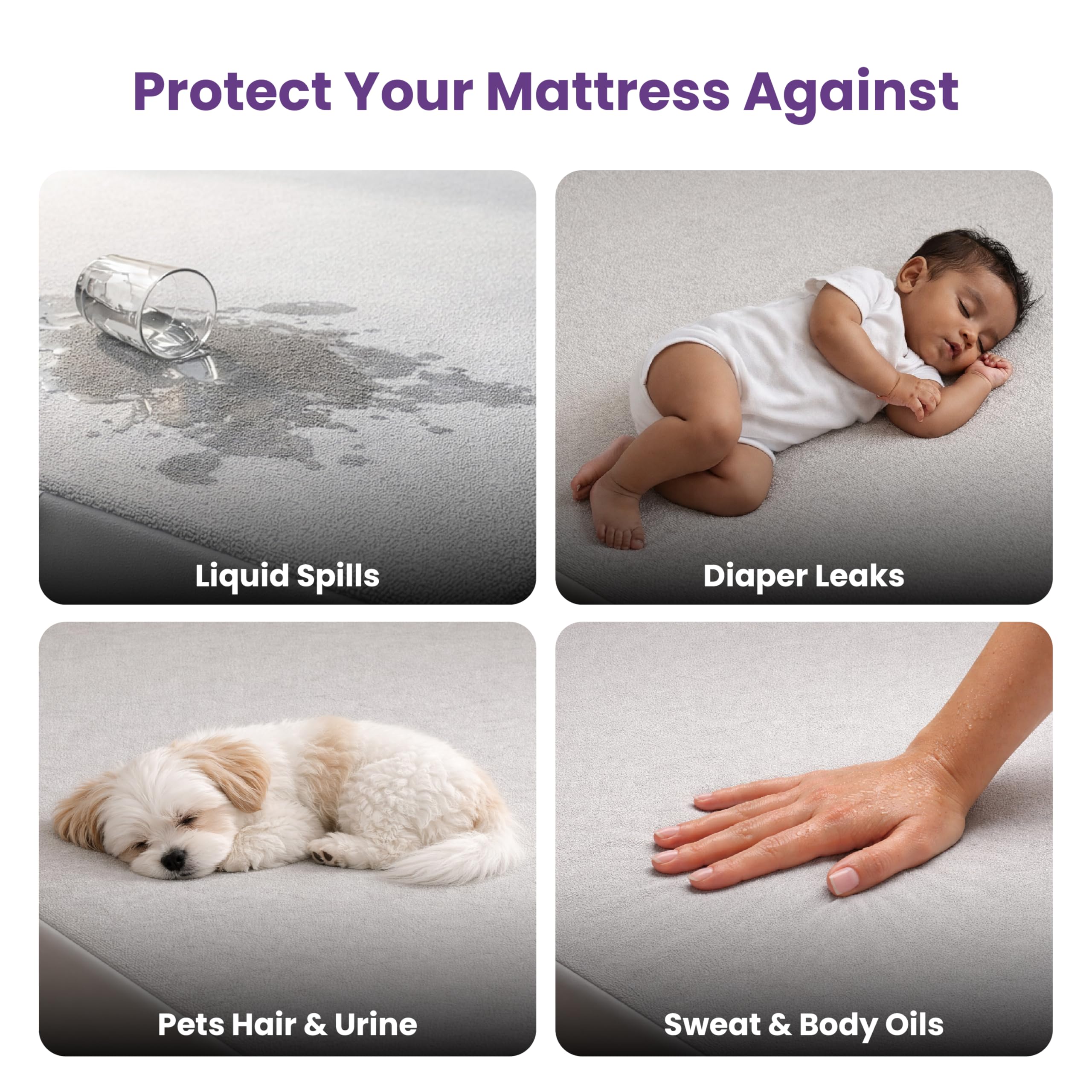 MY ARMOR Waterproof Mattress Protector King Size, 78x72, 6.5x6 feet, Double Bed Protector Sheet Cover, Breathable and Hypoallergenic Ultra Soft Fitted Terry Cotton Feel Fabric, Elastic Skirting, Grey 3