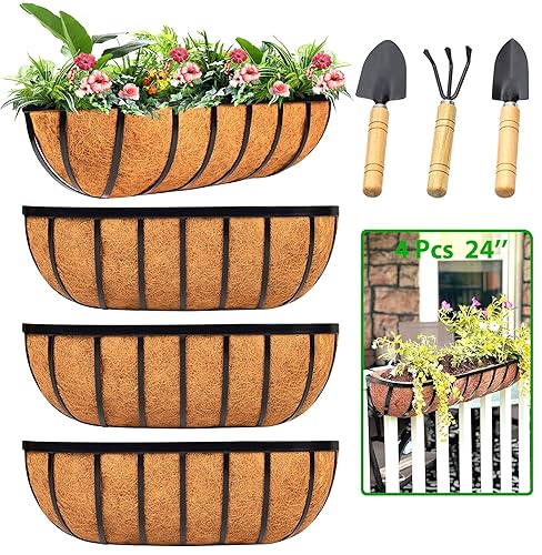 LCHUANG Railing Planter Window Box - 4 Pack 24 Inch