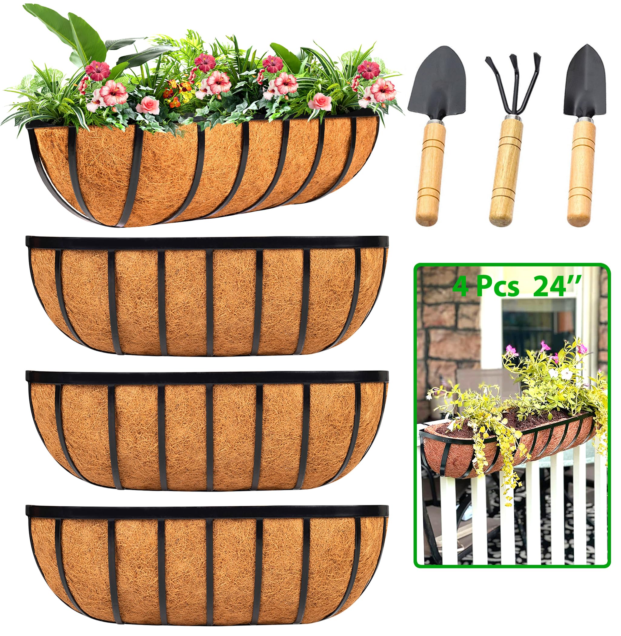 LCHUANG 4-Pack 24-Inch Railing Planter