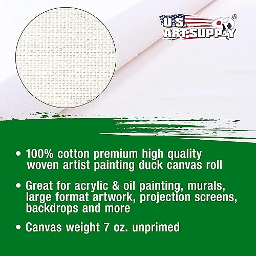 Miniatura 4 de U.S. Art Supply Rollo de lienzo sin imprimar de 7 onzas, 63 pulgadas de ancho x 18 pies de largo (6 yardas), 100% algodón, tejido, sin ácidos,