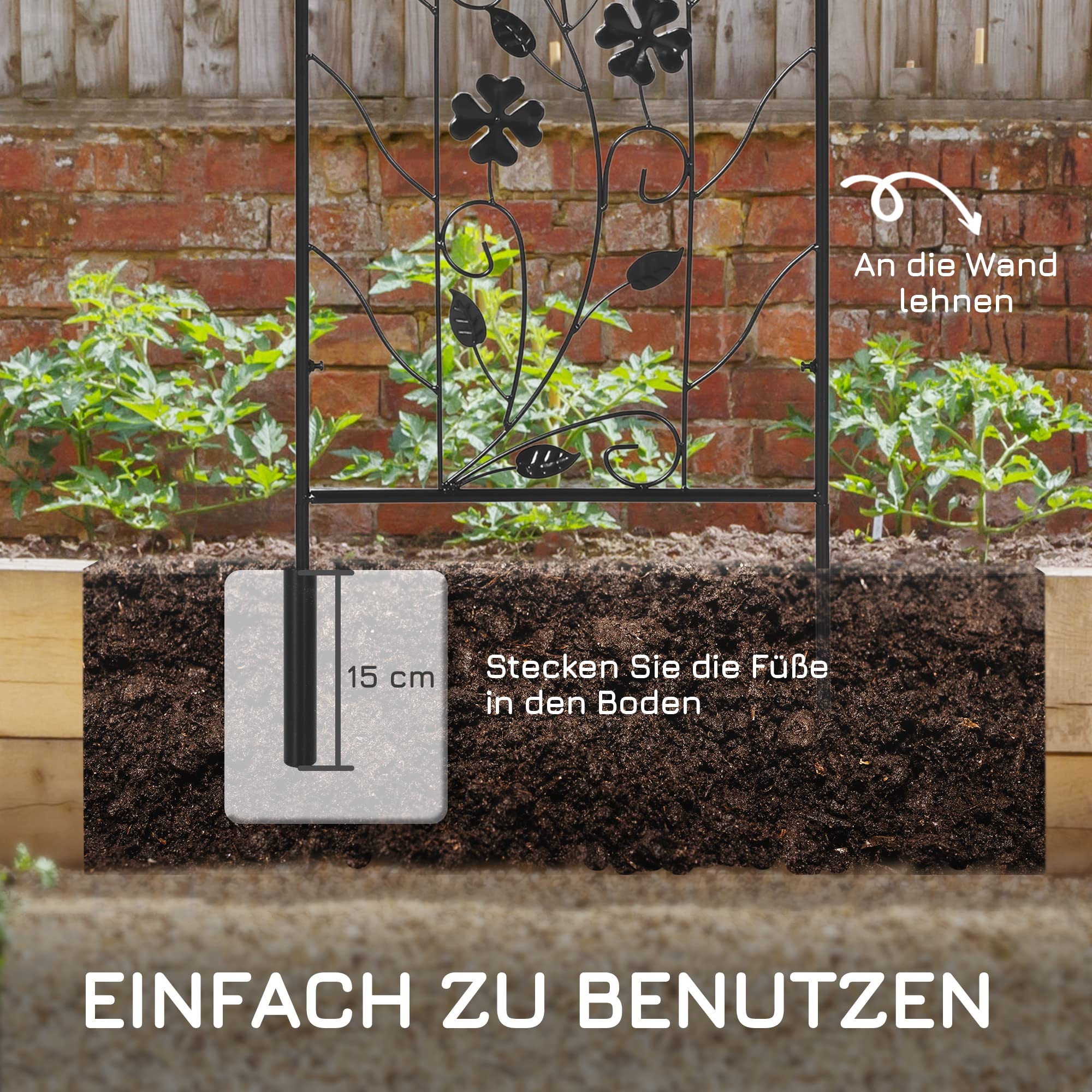 CDQL 2er-Set Pflanzenspalier Für Topfpflanzen – Schwarzes Metall, 40x20 Cm, Für Kletterrosen, Erbsen & Mehr