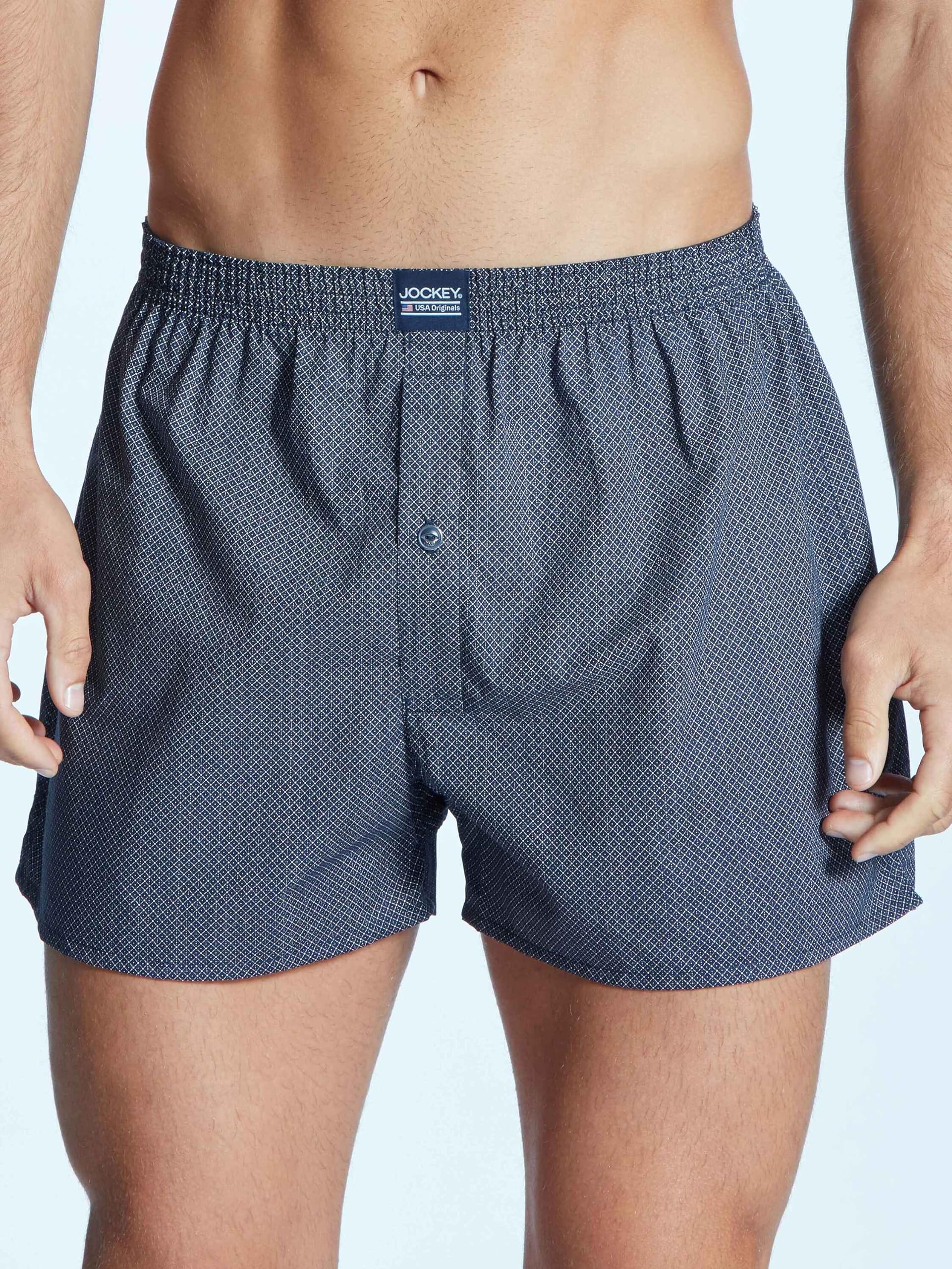Jockey Boxer Woven - Baumwoll Boxershorts Herren im 3er Pack, Unterhose mit Eingriff und Knopf, atmungsaktive Unterwäsche für Männer, weicher Komfortbund, 3er Set