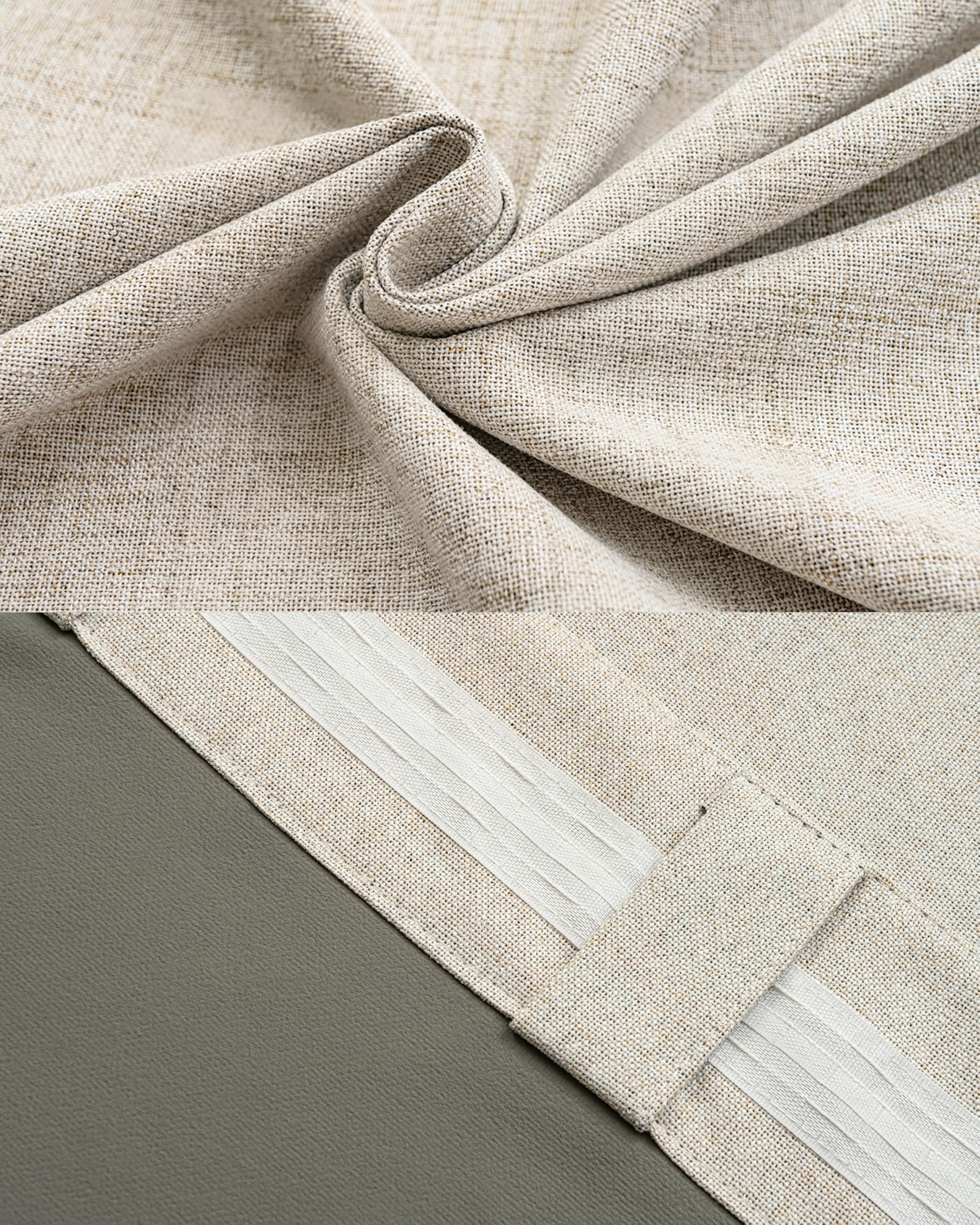 Rideaux Occultants Thermiques Mélange Lin Crème 2 Panneaux, 100% Anti-UV et Isolant Anti Froid et Chaleur pour Chambre Salon, 127L X 245H cm