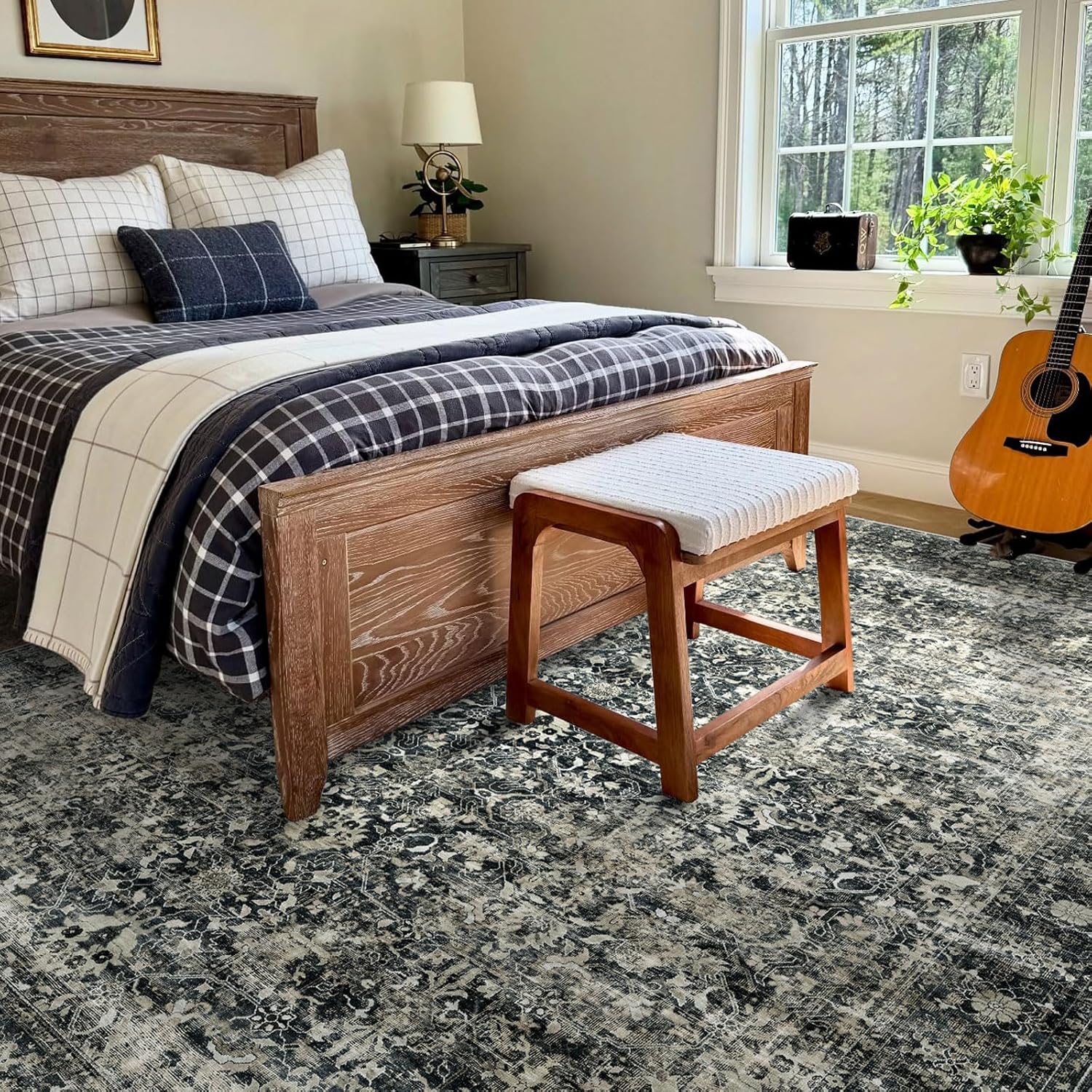 Vintage Traditional Area Rug - Black 8x10 Large Washable Bedroom Rug Non Slip Ultra-Thin Stain Resistant Oriental Carpet Retro Accent Throw Rugs for Living Room Dining Room Rugs Under Table