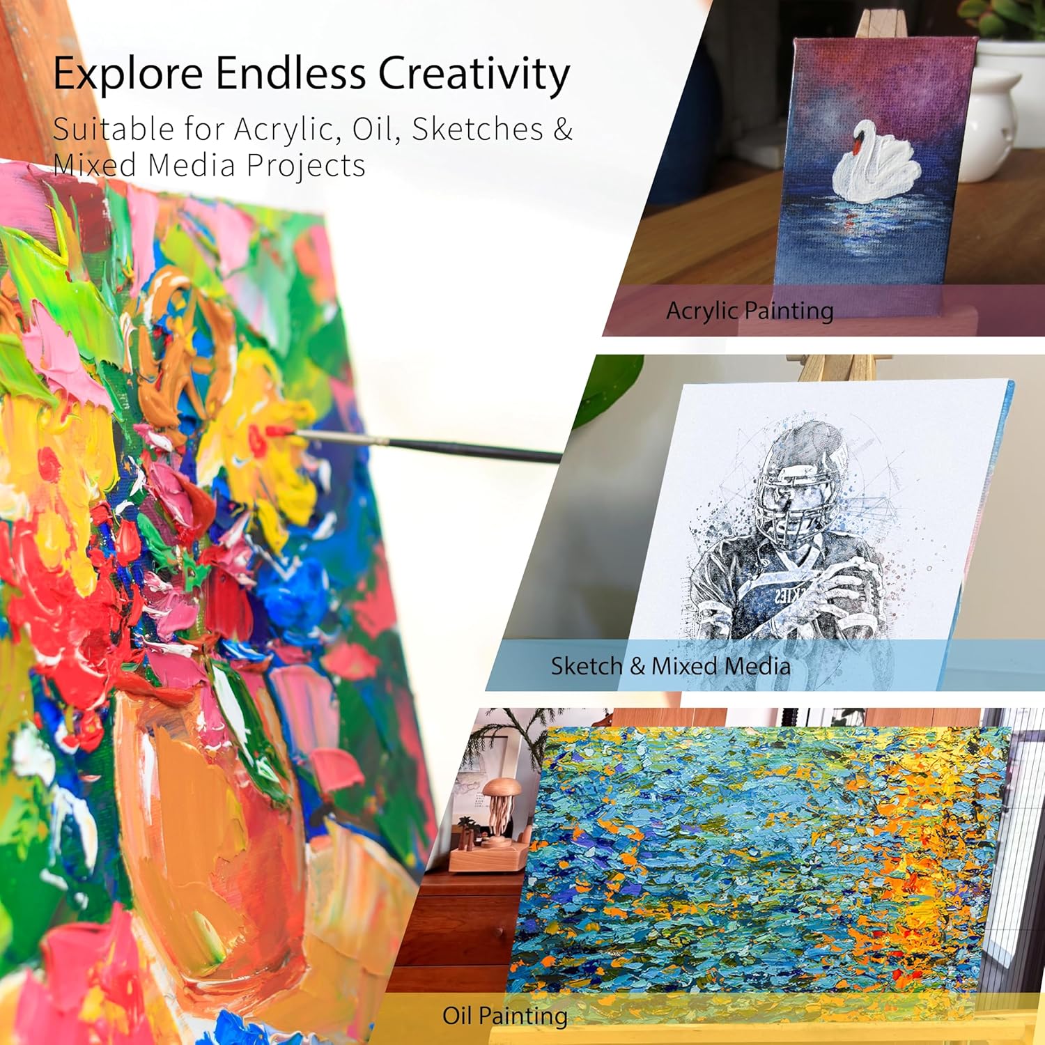 Bianyo 9x12 Inch Stretched Canvas for Painting – 8 Pack, 100% Cotton, Triple Primed & Acid-Free, Heavy-Duty Wood Frame, Blank Canvas for Acrylic, Oil, Watercolor & Mixed Media - Image 8