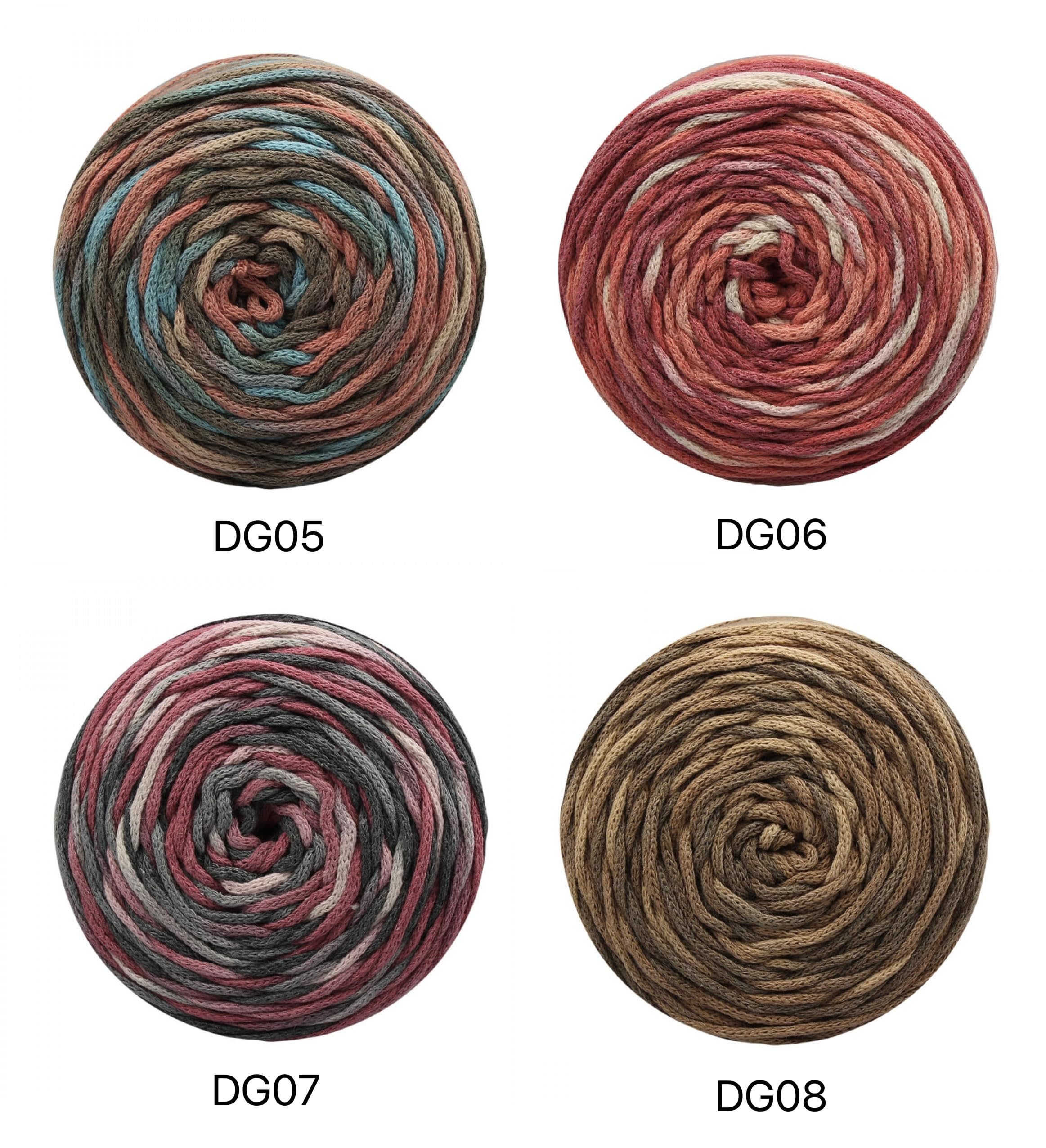 Makramee-Garn aus Baumwolle, 3 mm, mehrfarbig, geflochten, 4 Knäuel x 140 m, 4 mittelgroße, bunte Ombré-Kuchengarn, bunte Regenbogen-Makramee-Schnur zum Stricken, Häkeln und Knoten