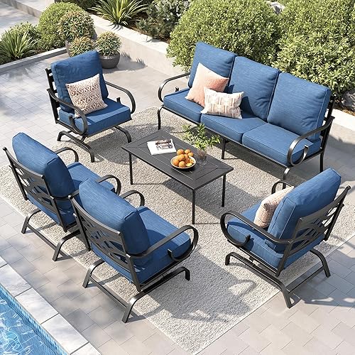 PHI VILLA Patio Furniture Set, 3-Seater Sofa, 4 Rocking Chairs