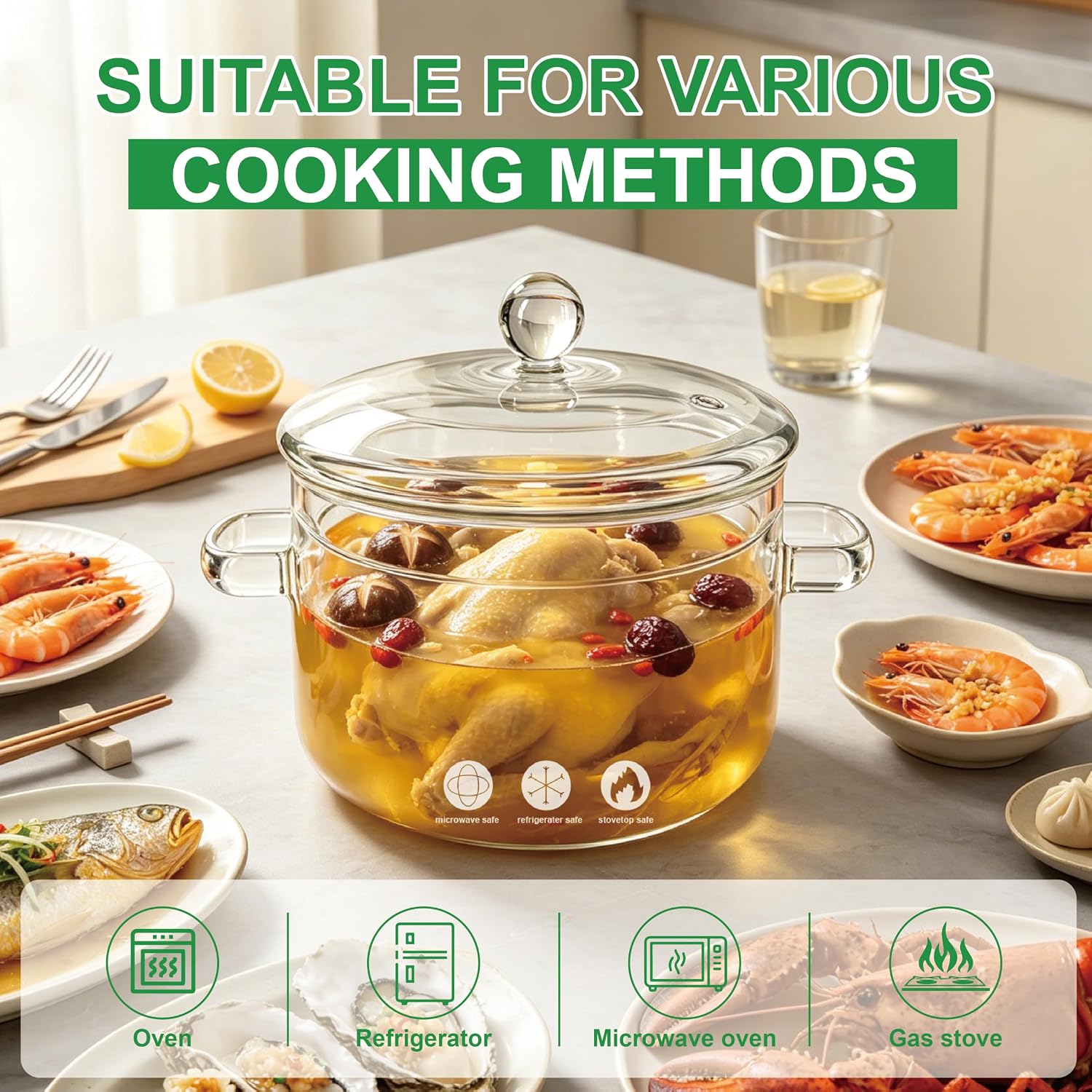 1.5L/50oz Clear Glass Simmer Pot, Borosilicate Stovetop Saucepan