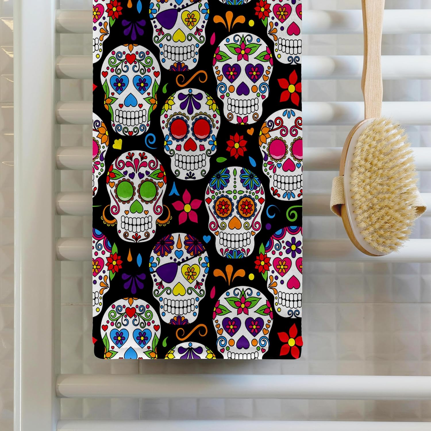 3dRose Colorful Sugar Skulls Pattern 22x30 Bath Hand Pool Towel