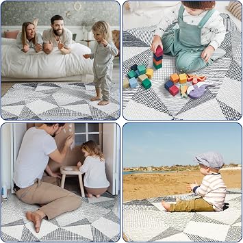 TANOSHII® 119,4 cm x 119,4 cm Oyun Parkı için Bebek Oyun Matı, Çocuk Çadırları Mat Pamuk, Zemin için Katlanabilir Emekleme Matı, Tek Parça Emekleme Matı, Zemin için Kaymaz Bebek Matı, Taşınabilir Seyahat (Çizgili)