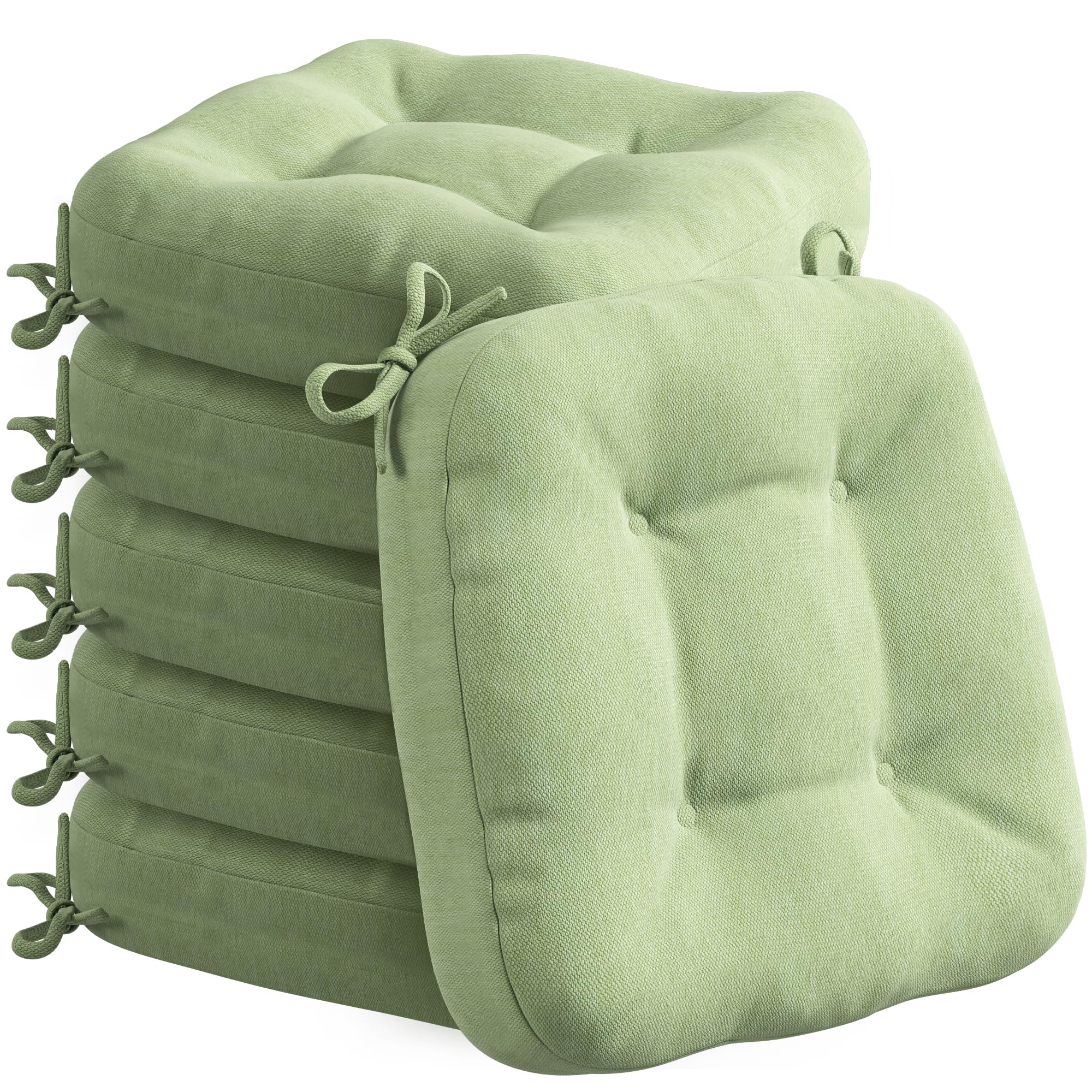 Codi Sage Dining Chair Cushions 6 Pack, D-Shape Seat Pads
