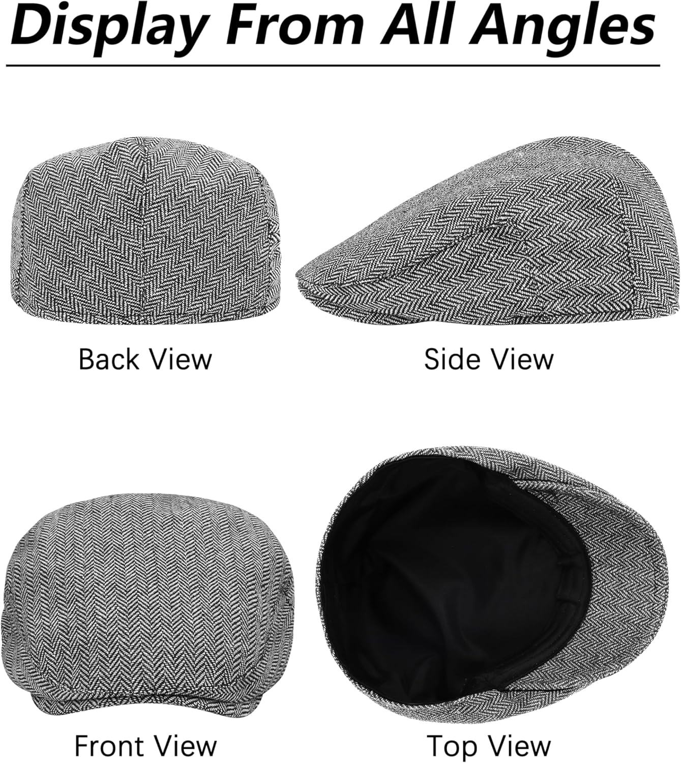 4 Pieces Men's Herringbone Flat Newsboy Hat Classic Newsboy Cap Trendy Flat Cap for Outdoor Daily Use - Image 4